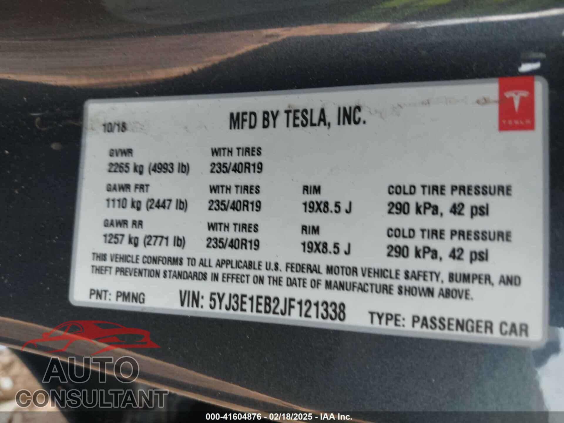 TESLA MODEL 3 2018 - 5YJ3E1EB2JF121338