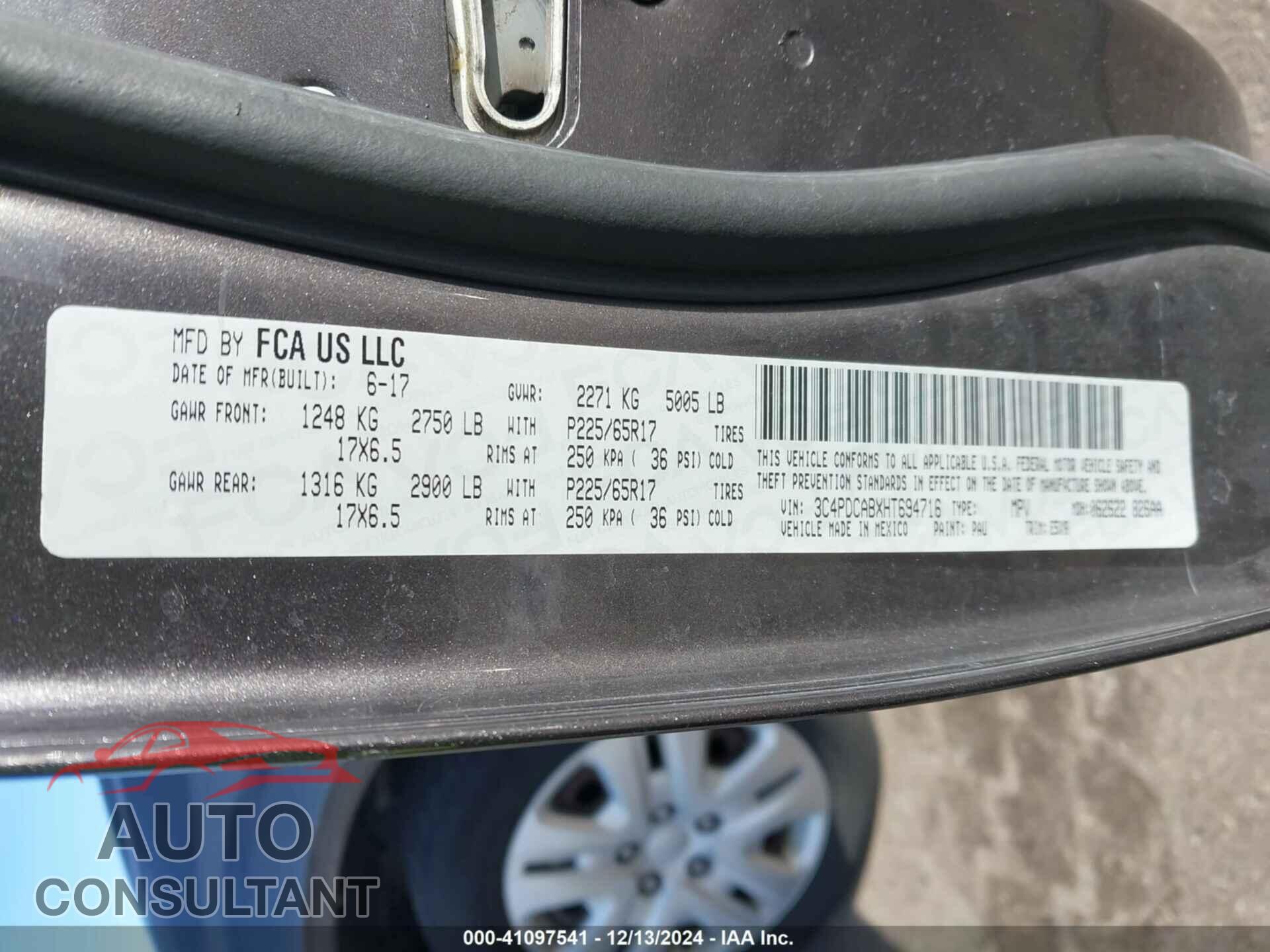 DODGE JOURNEY 2017 - 3C4PDCABXHT694716