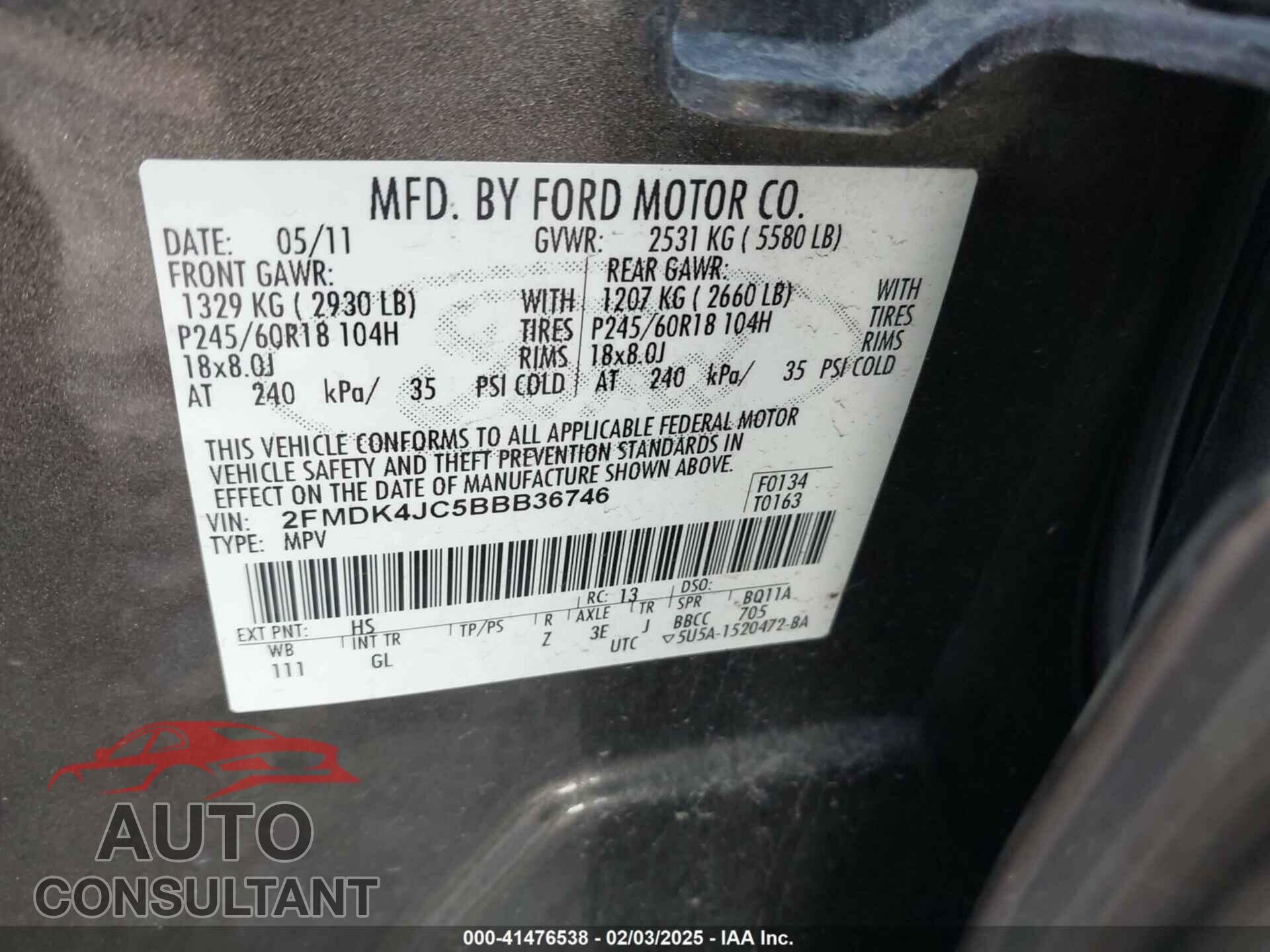 FORD EDGE 2011 - 2FMDK4JC5BBB36746