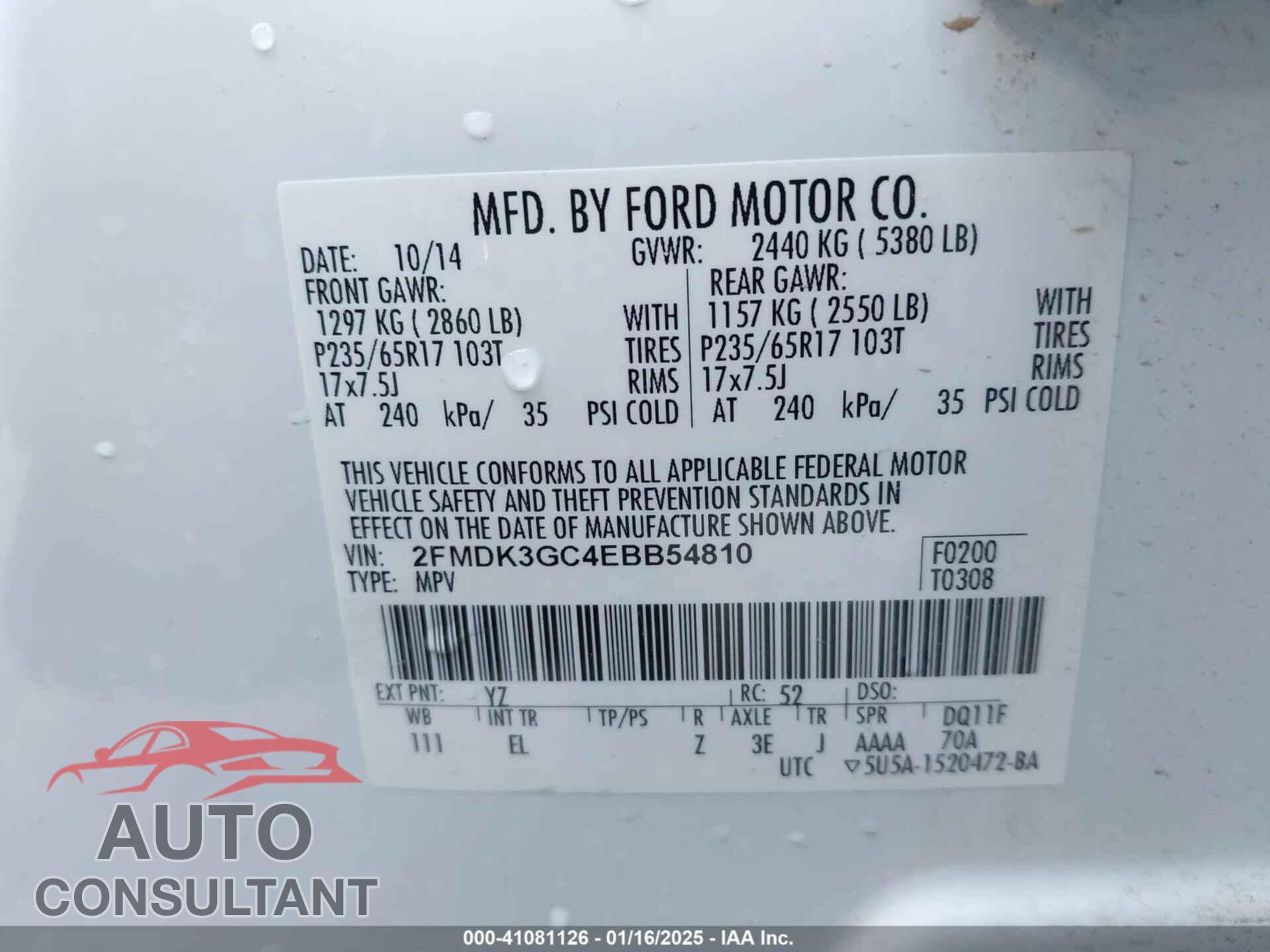 FORD EDGE 2014 - 2FMDK3GC4EBB54810