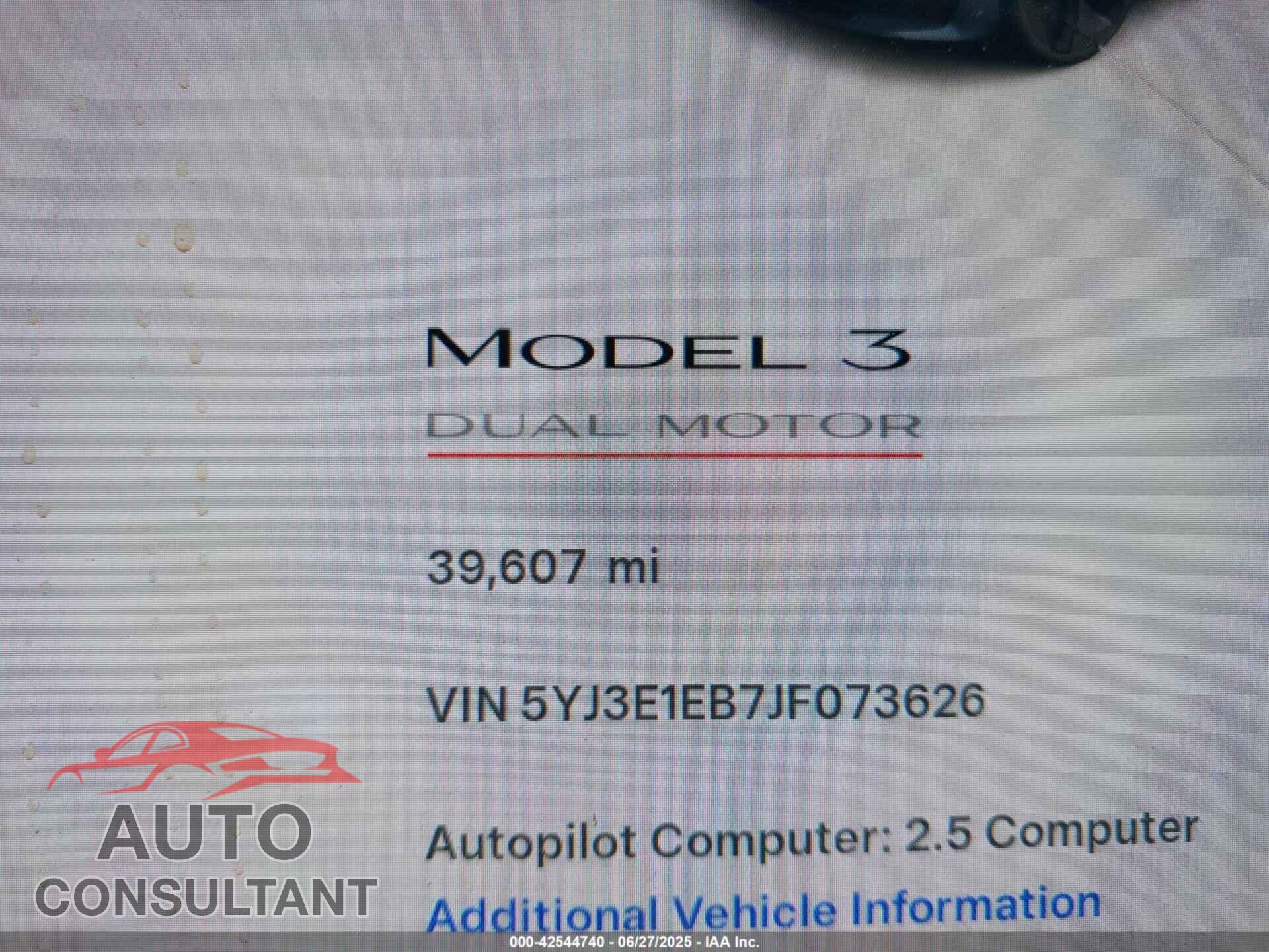 TESLA MODEL 3 2018 - 5YJ3E1EB7JF073626