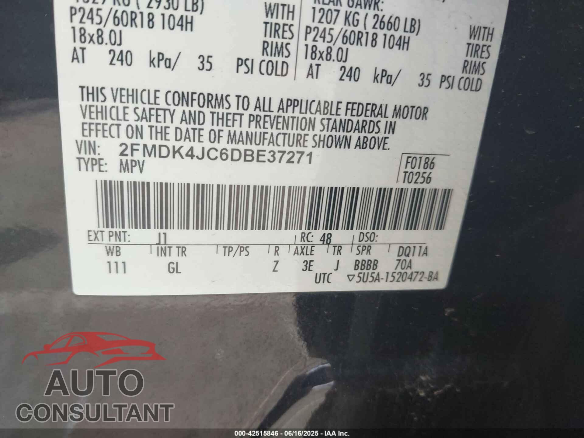 FORD EDGE 2013 - 2FMDK4JC6DBE37271