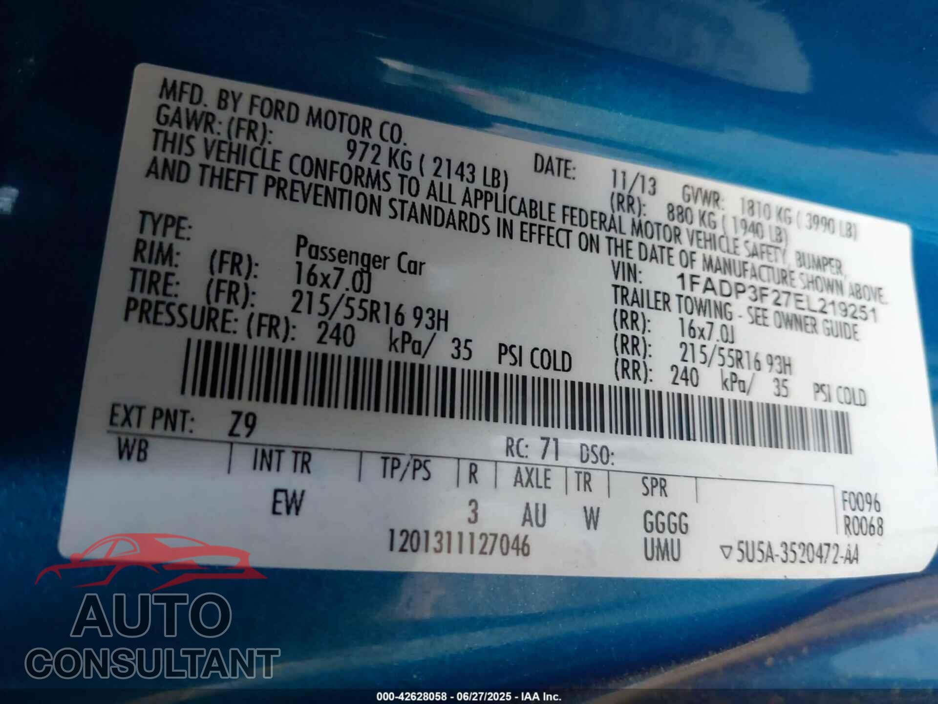 FORD FOCUS 2014 - 1FADP3F27EL219251