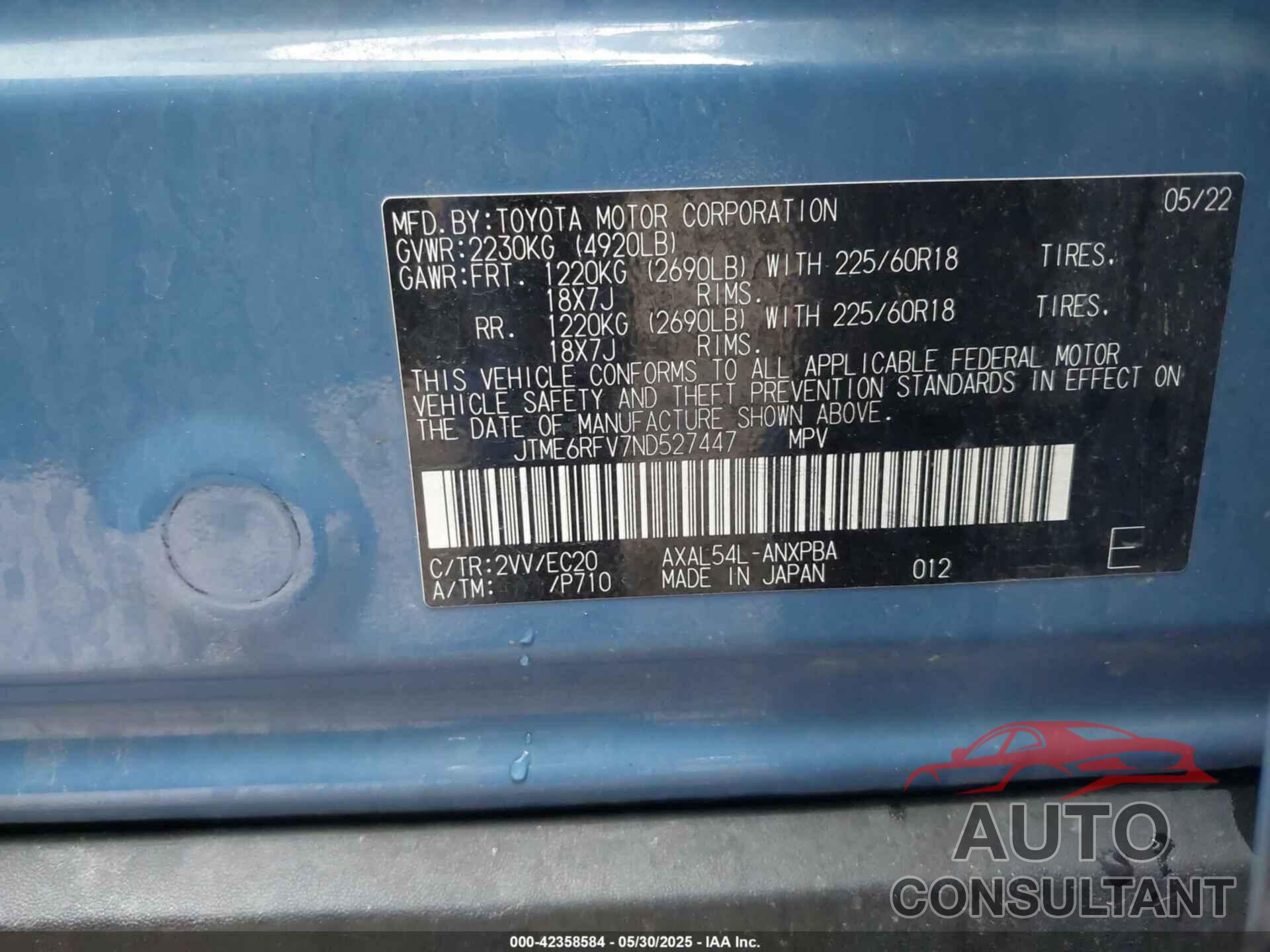 TOYOTA RAV4 HYBRID 2022 - JTME6RFV7ND527447