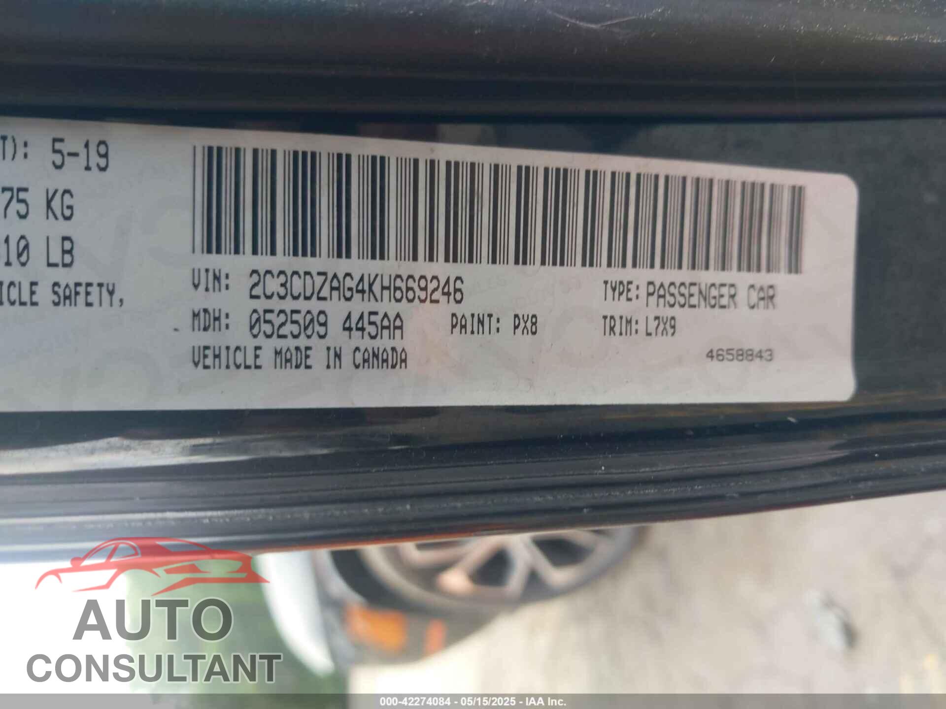 DODGE CHALLENGER 2019 - 2C3CDZAG4KH669246
