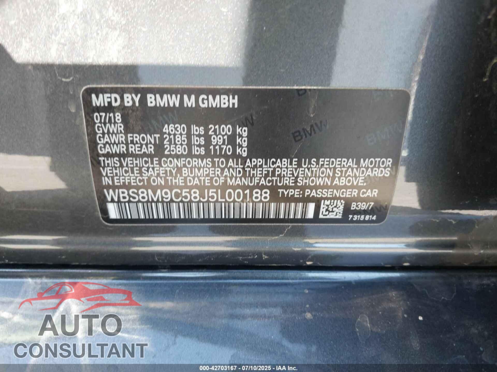 BMW M3 2018 - WBS8M9C58J5L00188