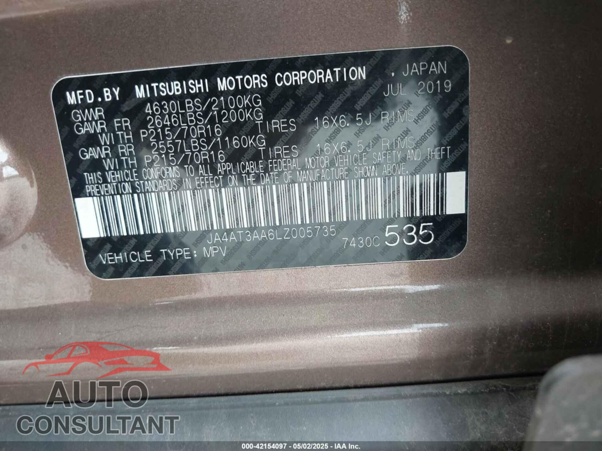 MITSUBISHI ECLIPSE CROSS 2020 - JA4AT3AA6LZ005735