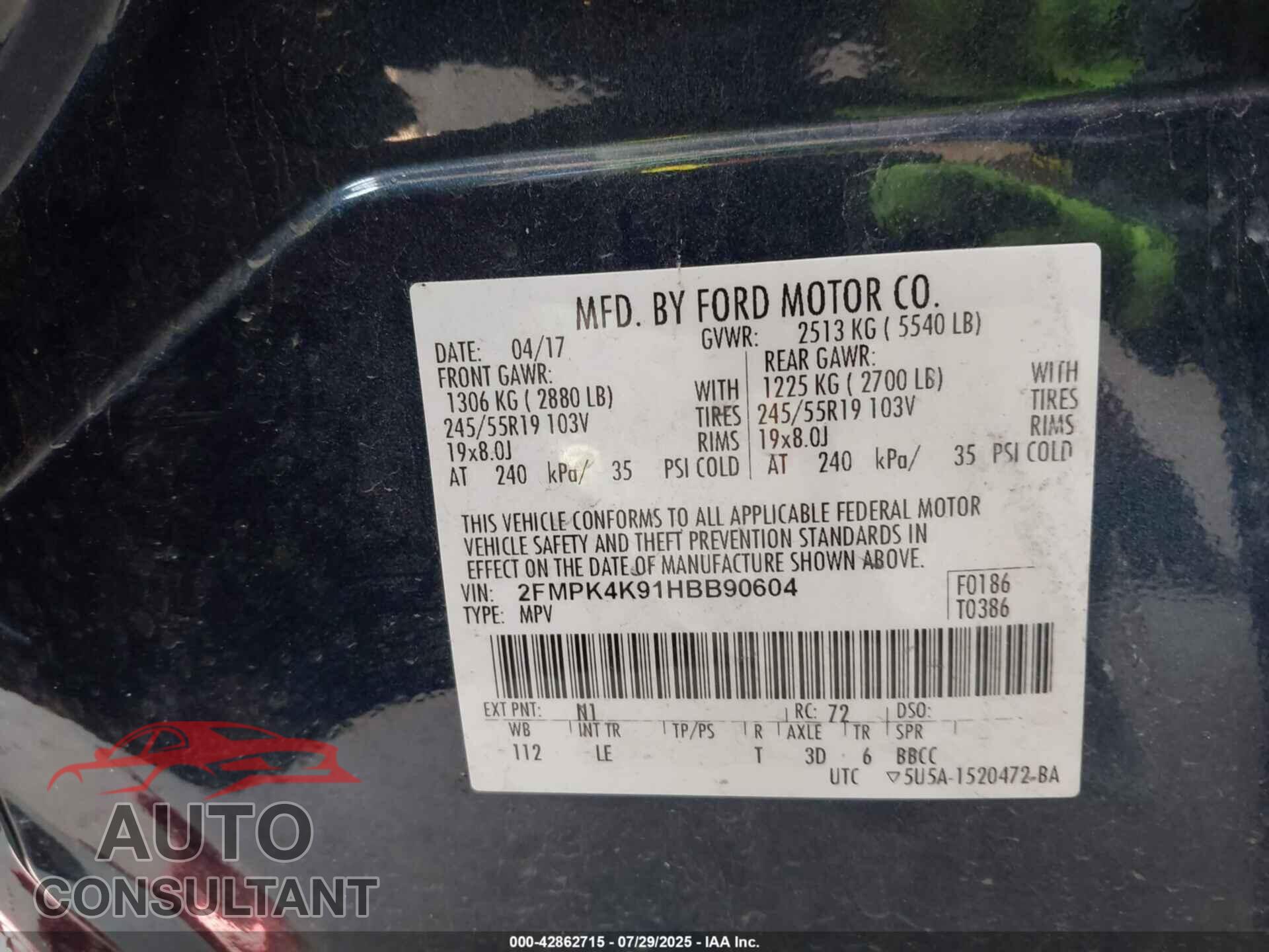 FORD EDGE 2017 - 2FMPK4K91HBB90604