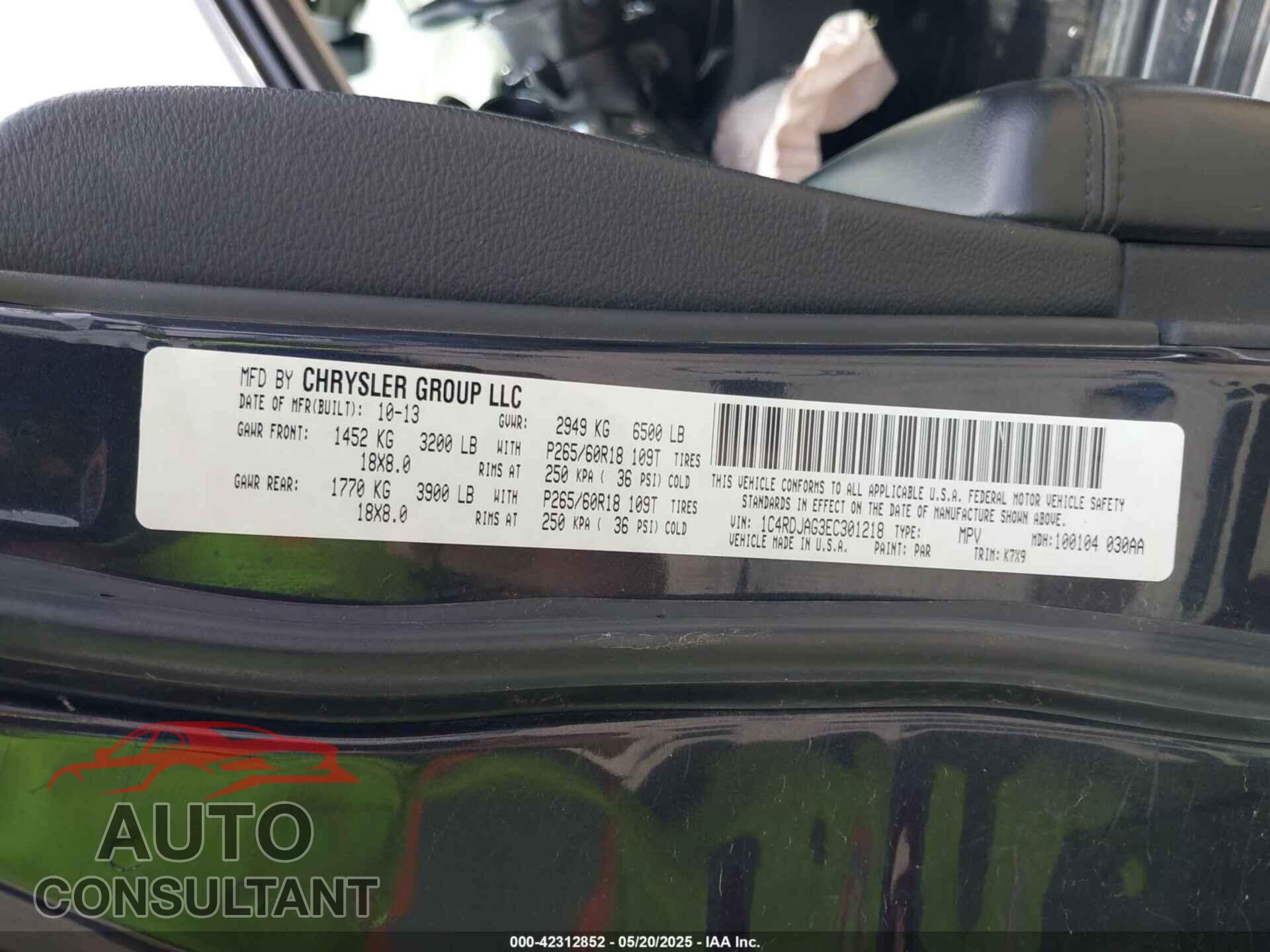 DODGE DURANGO 2014 - 1C4RDJAG3EC301218