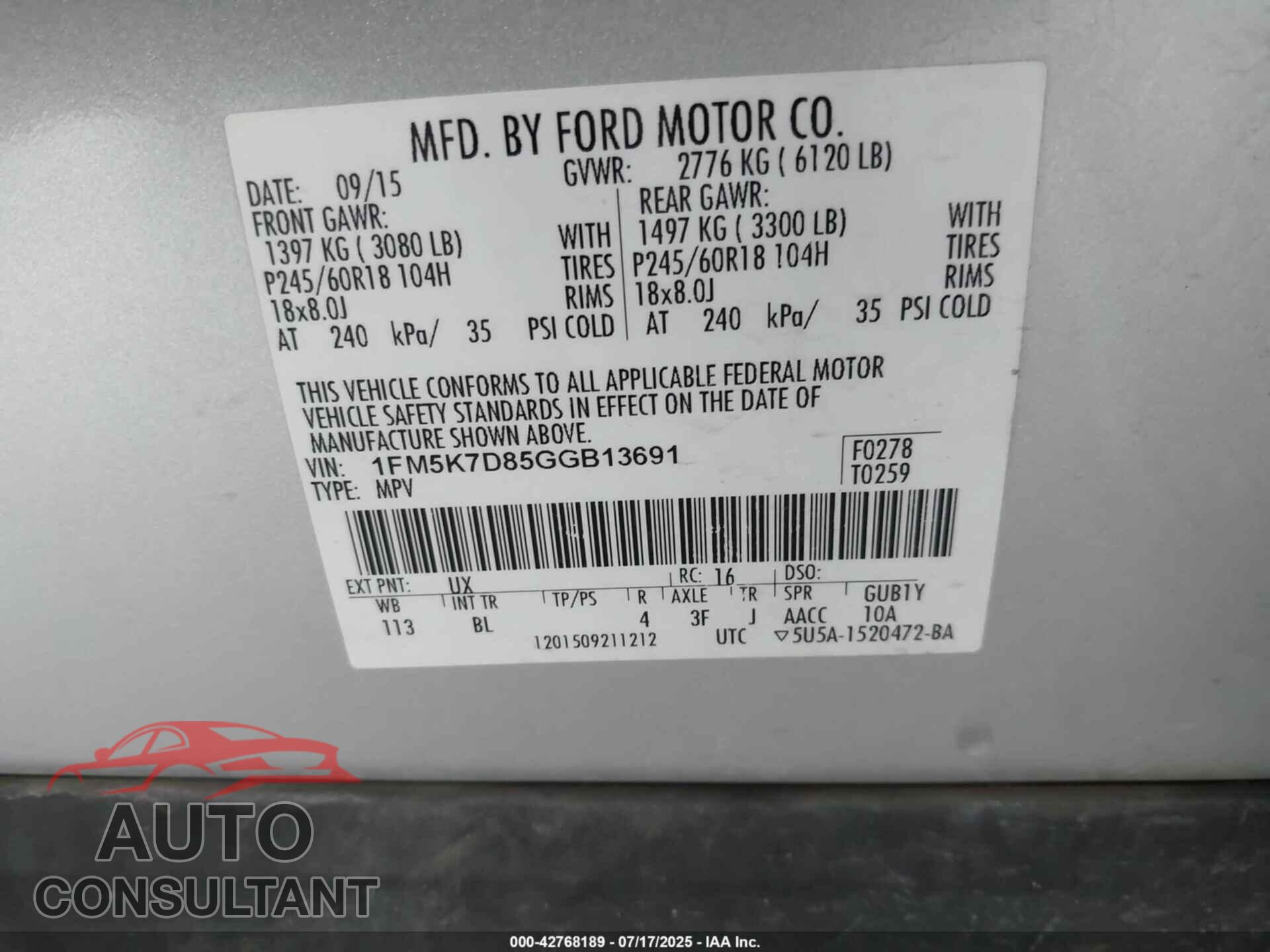 FORD EXPLORER 2016 - 1FM5K7D85GGB13691