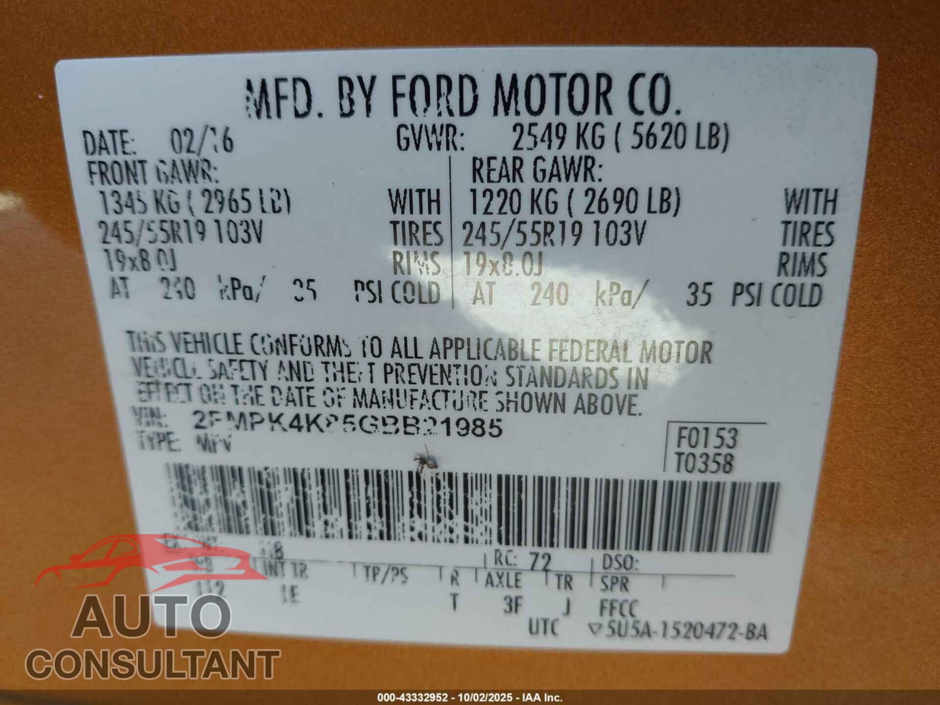 FORD EDGE 2016 - 2FMPK4K85GBB21985