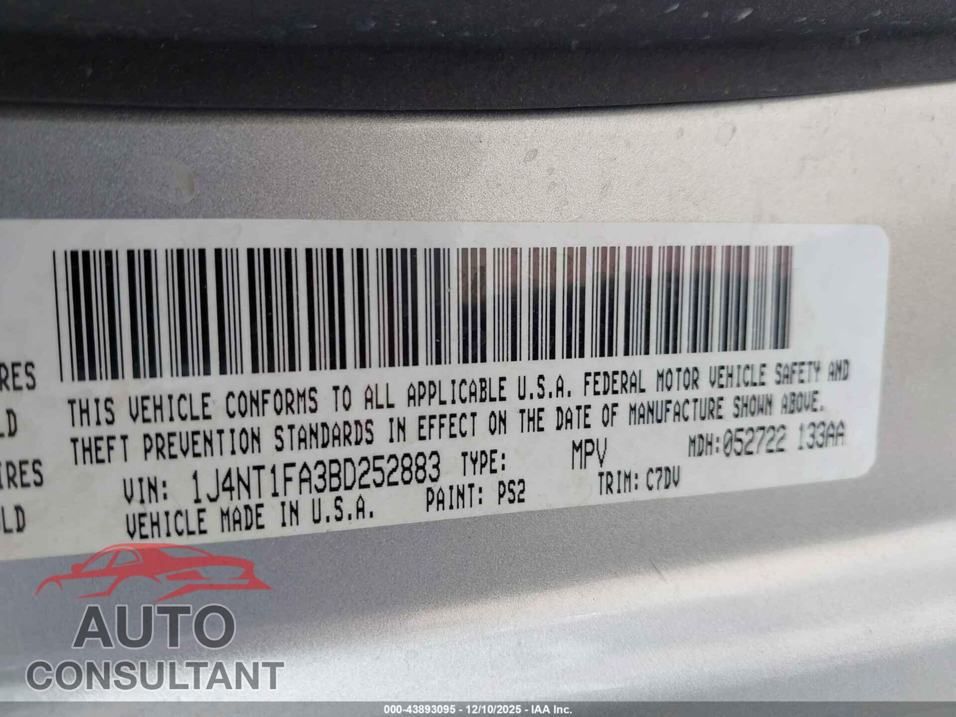 JEEP COMPASS 2011 - 1J4NT1FA3BD252883