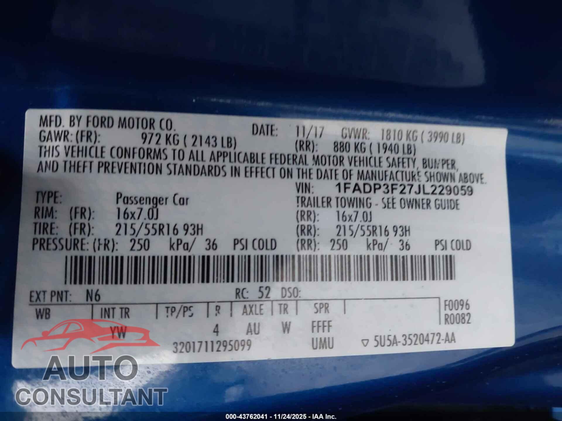 FORD FOCUS 2018 - 1FADP3F27JL229059