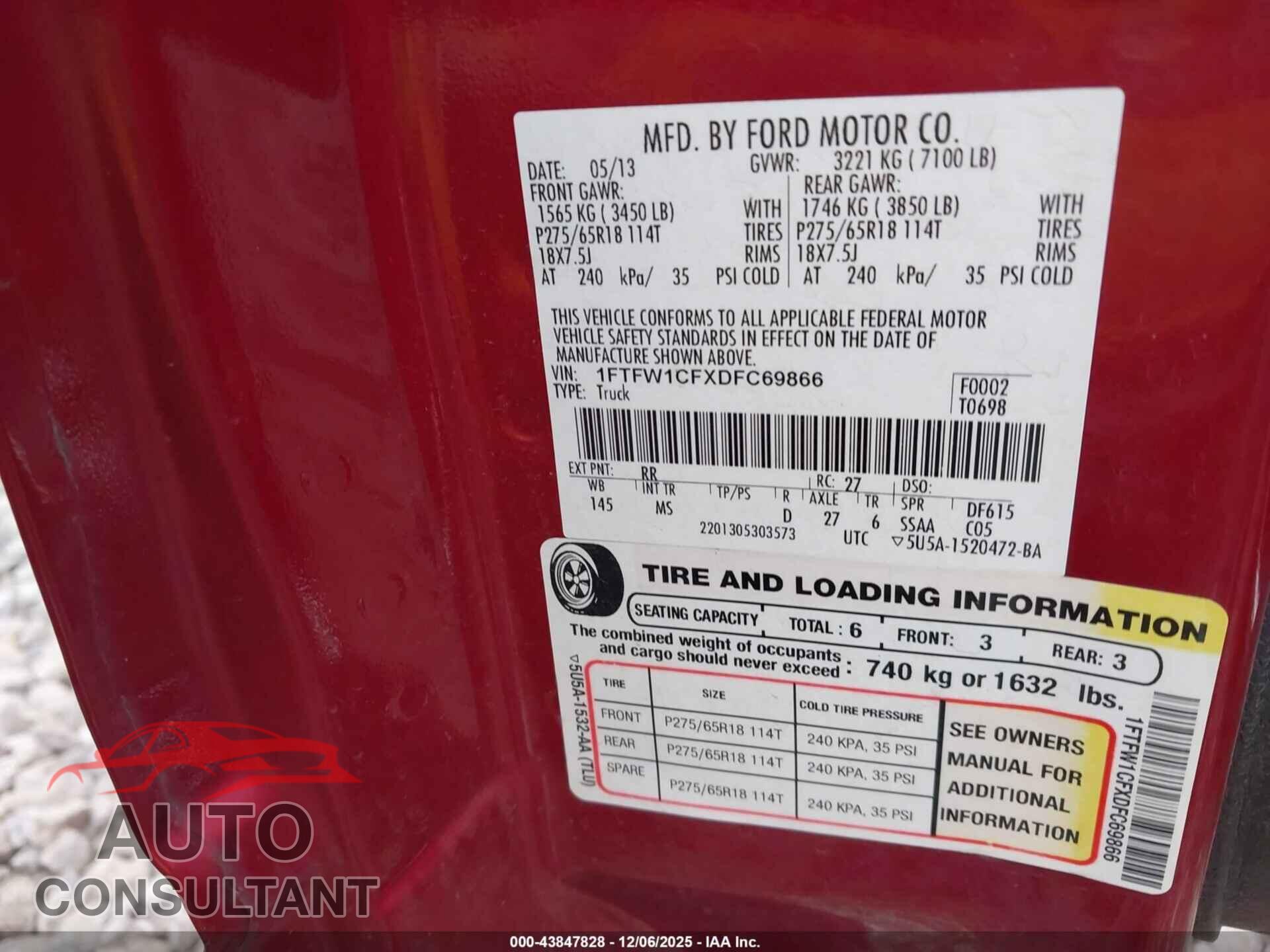 FORD F-150 2013 - 1FTFW1CFXDFC69866