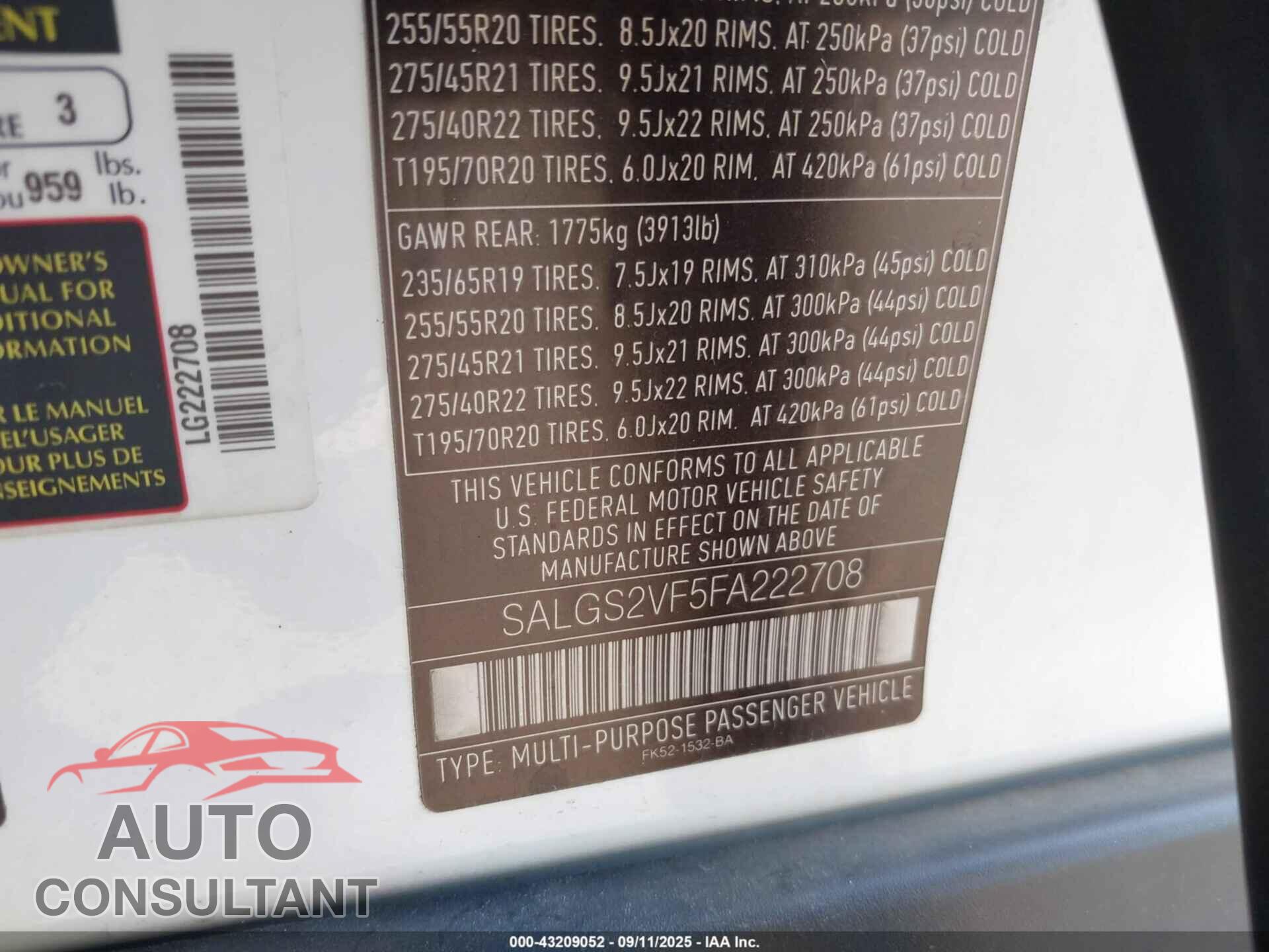 LAND ROVER RANGE ROVER 2015 - SALGS2VF5FA222708