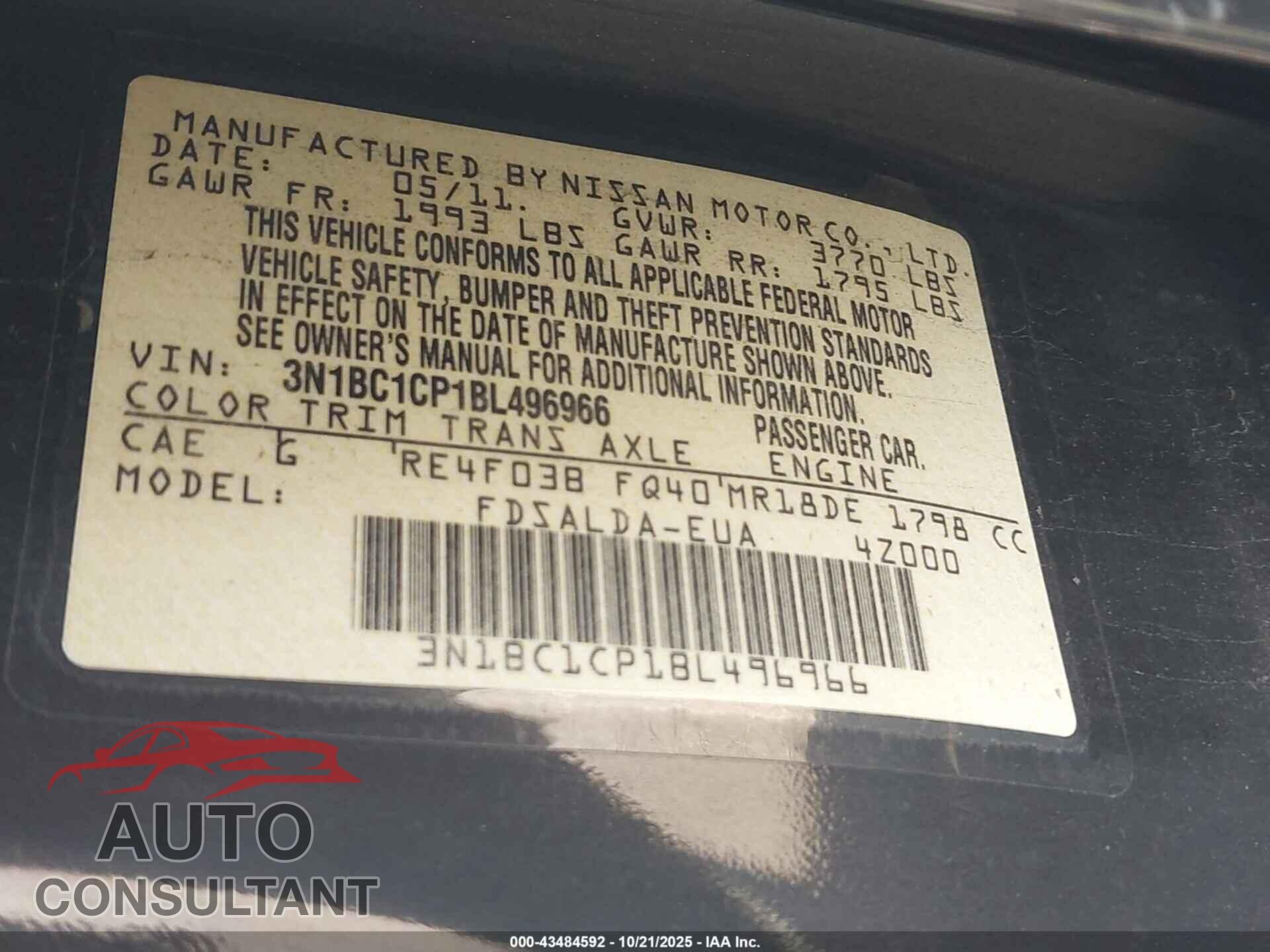 NISSAN VERSA 2011 - 3N1BC1CP1BL496966