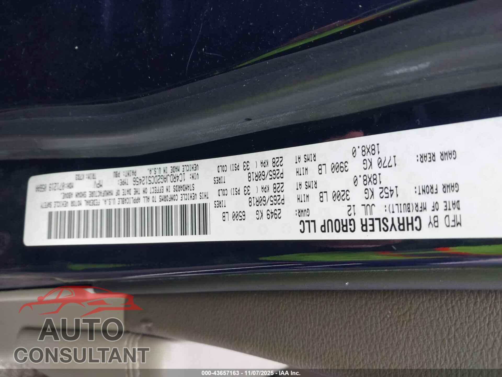 DODGE DURANGO 2013 - 1C4RDJAG2DC512456