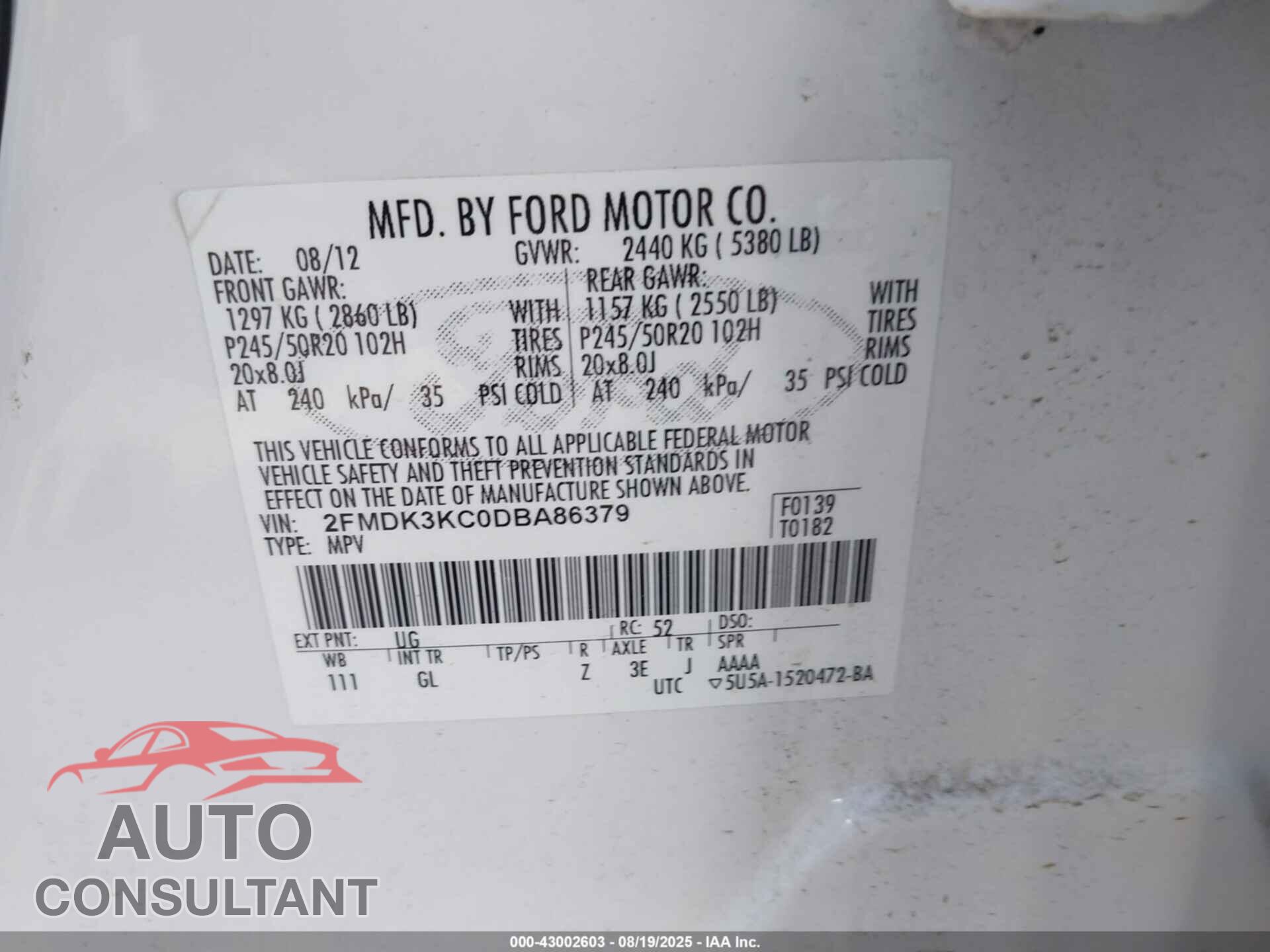 FORD EDGE 2013 - 2FMDK3KC0DBA86379