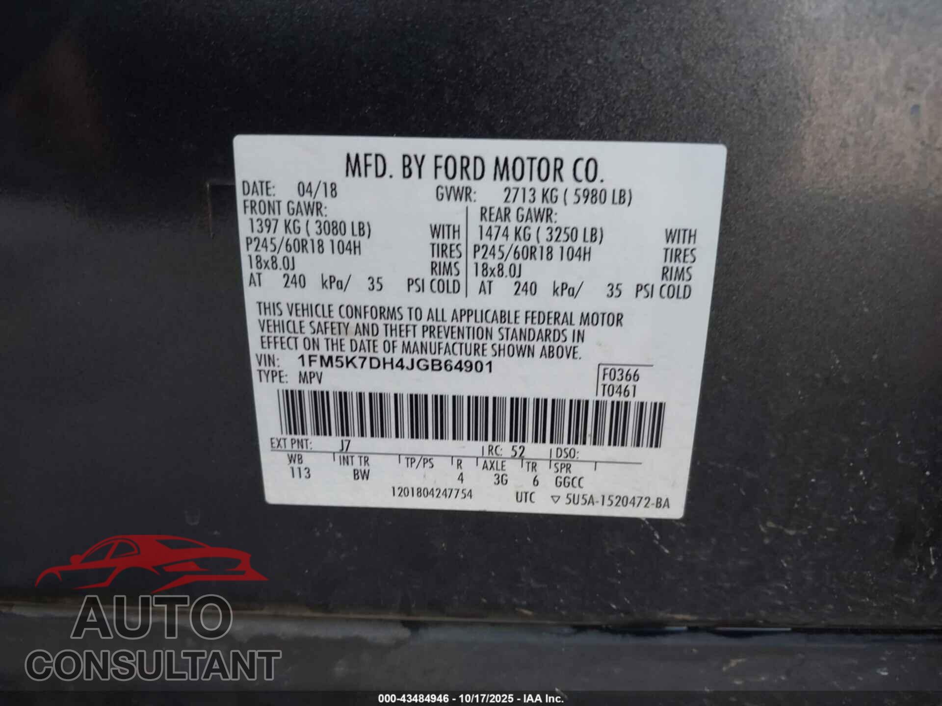 FORD EXPLORER 2018 - 1FM5K7DH4JGB64901
