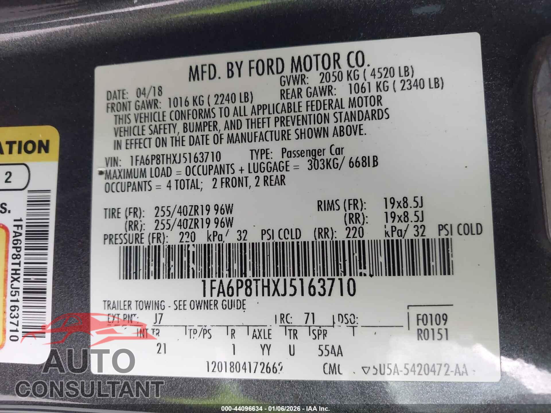 FORD MUSTANG 2018 - 1FA6P8THXJ5163710