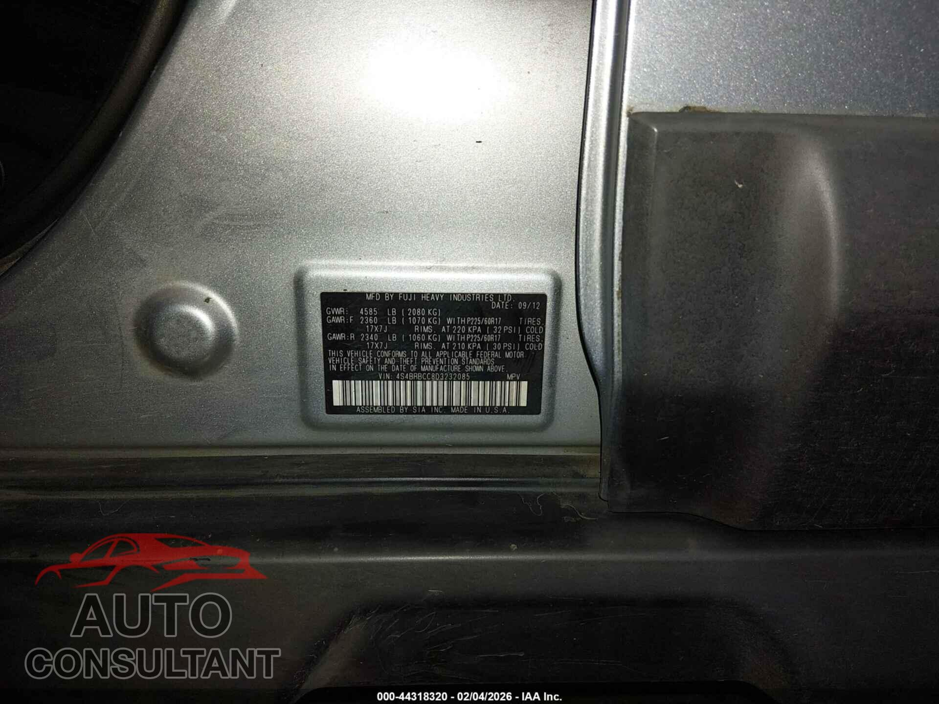 SUBARU OUTBACK 2013 - 4S4BRBCC8D3232085