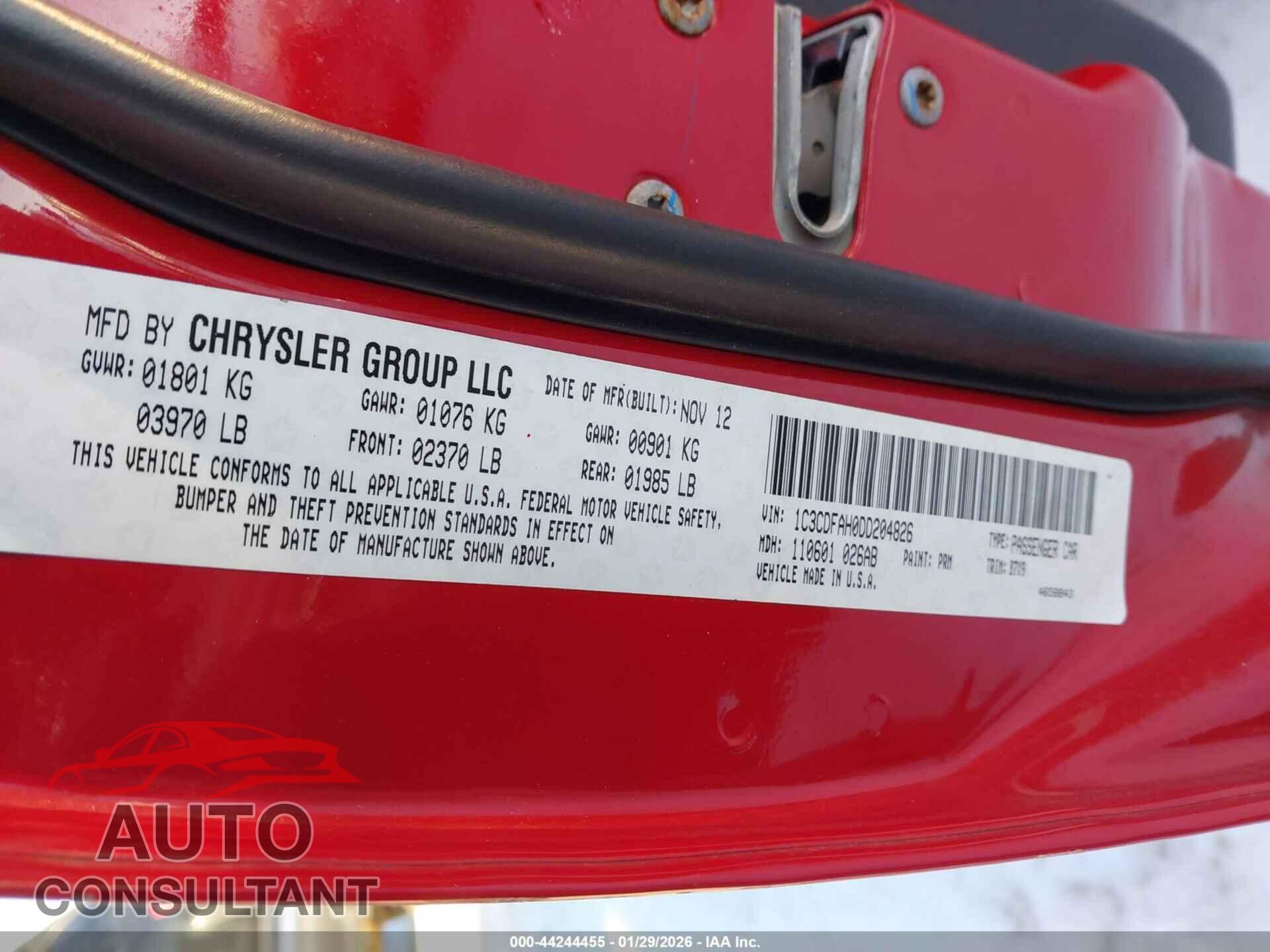 DODGE DART 2013 - 1C3CDFAH0DD204826