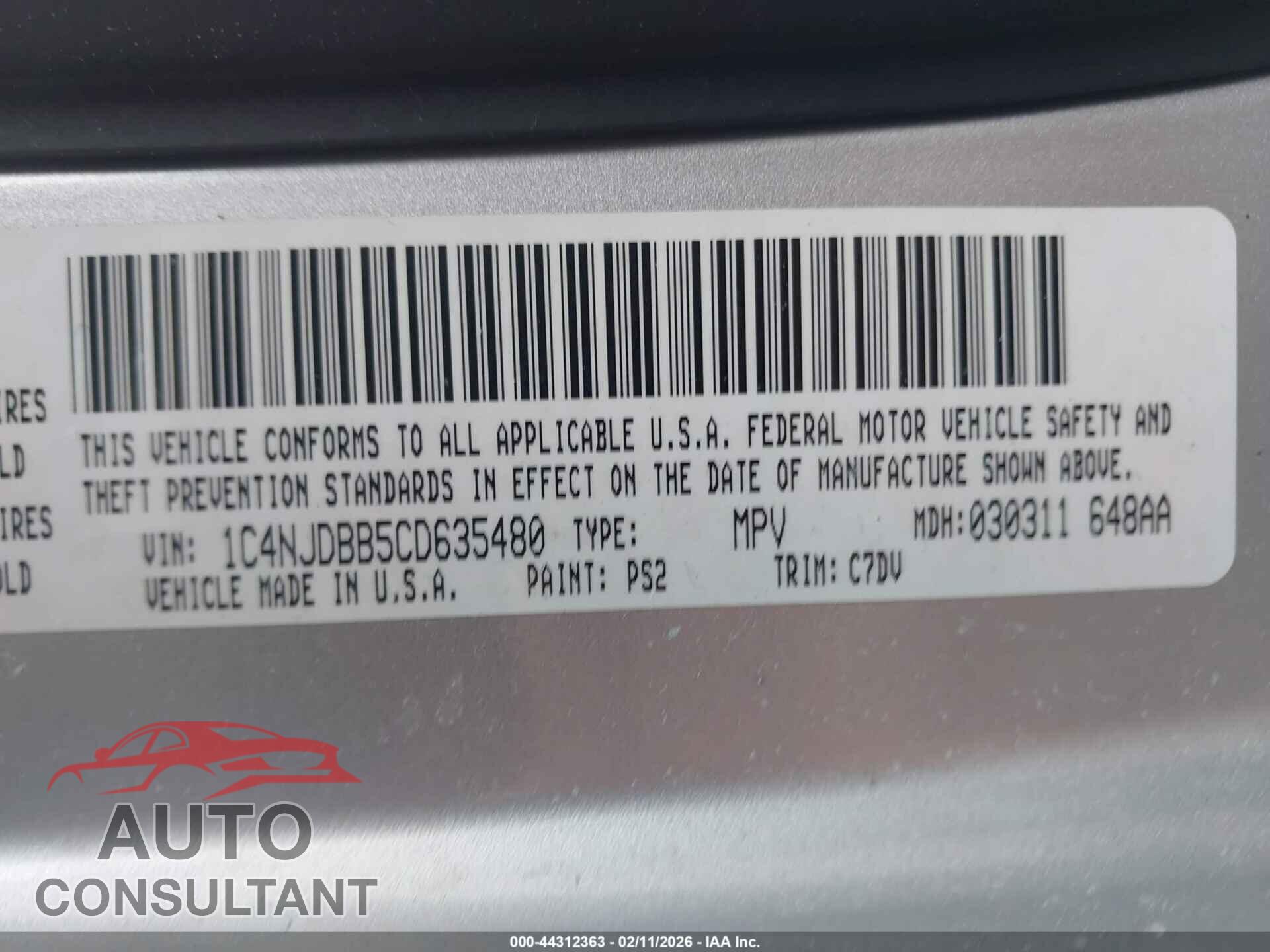 JEEP COMPASS 2012 - 1C4NJDBB5CD635480