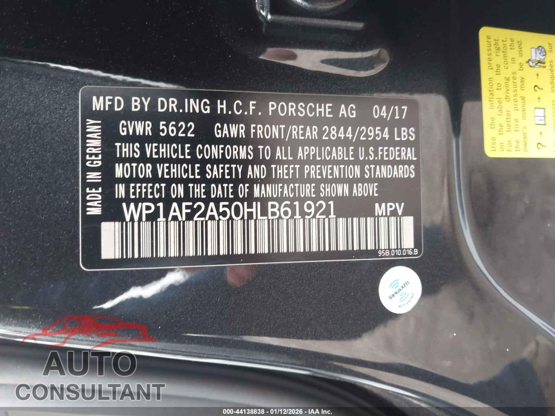 PORSCHE MACAN 2017 - WP1AF2A50HLB61921