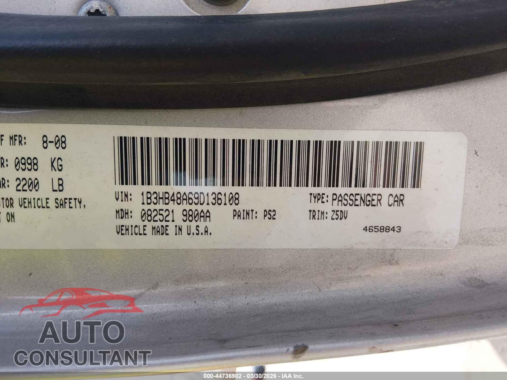 DODGE CALIBER 2009 - 1B3HB48A69D136108