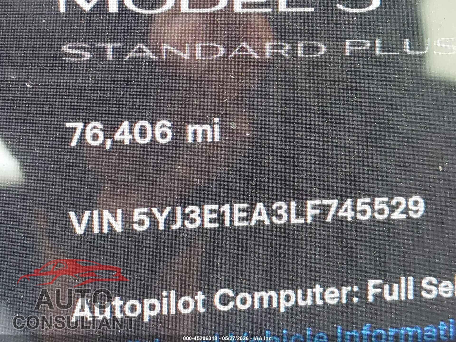 TESLA MODEL 3 2020 - 5YJ3E1EA3LF745529