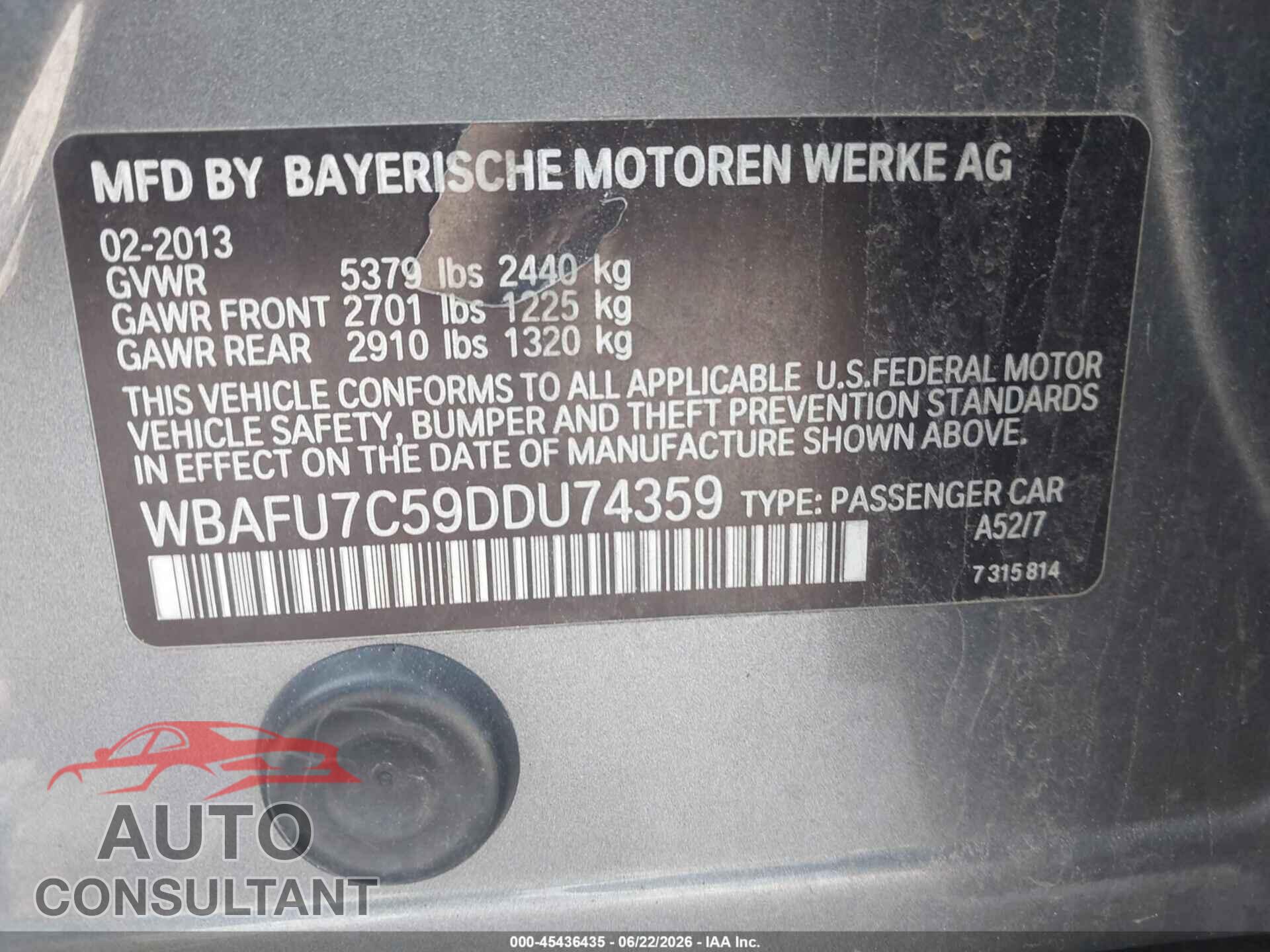 BMW 535I 2013 - WBAFU7C59DDU74359