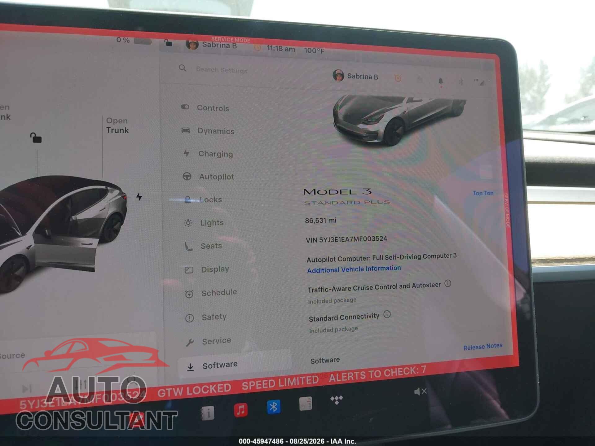 TESLA MODEL 3 2021 - 5YJ3E1EA7MF003524