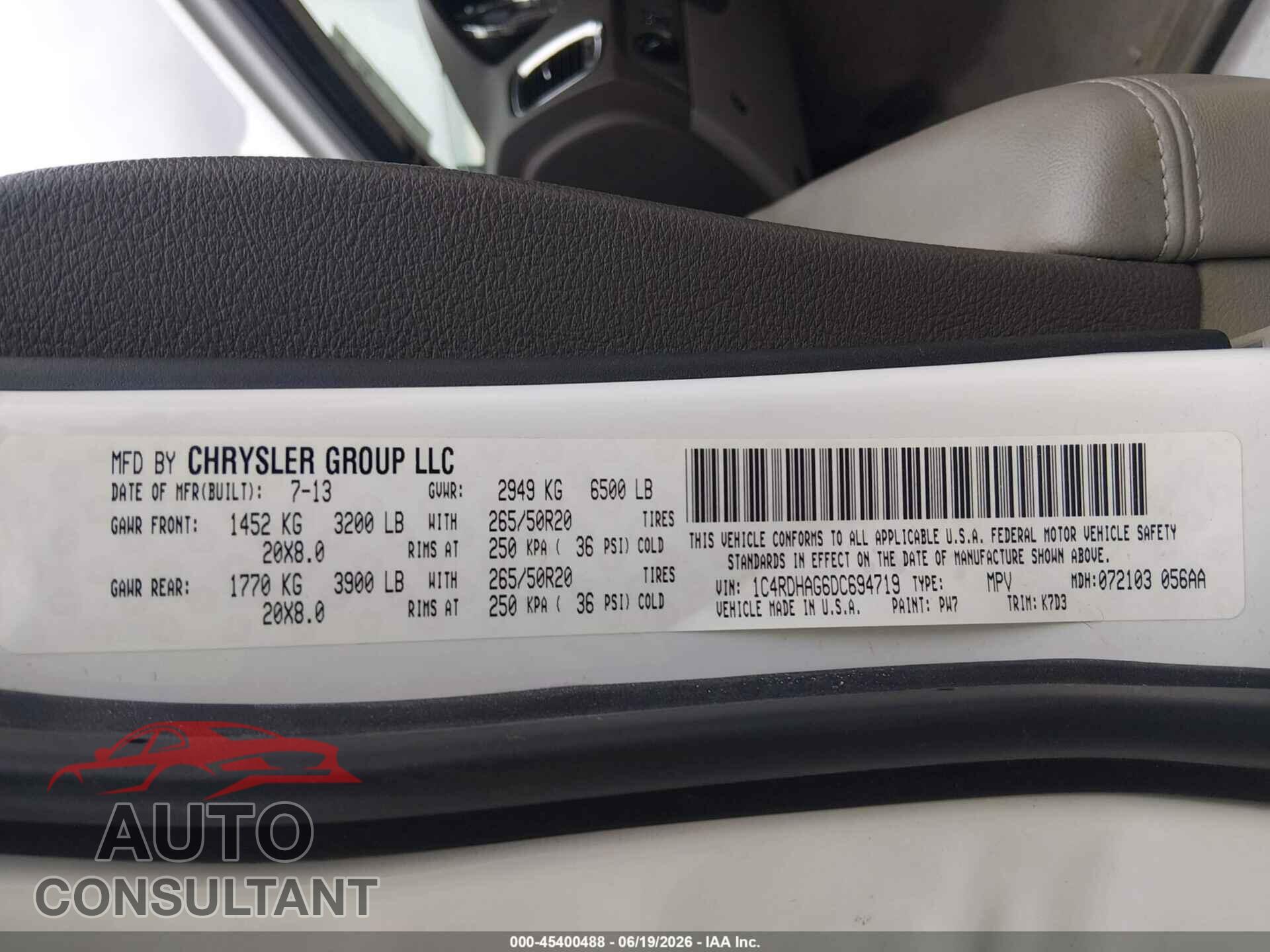 DODGE DURANGO 2013 - 1C4RDHAG6DC694719