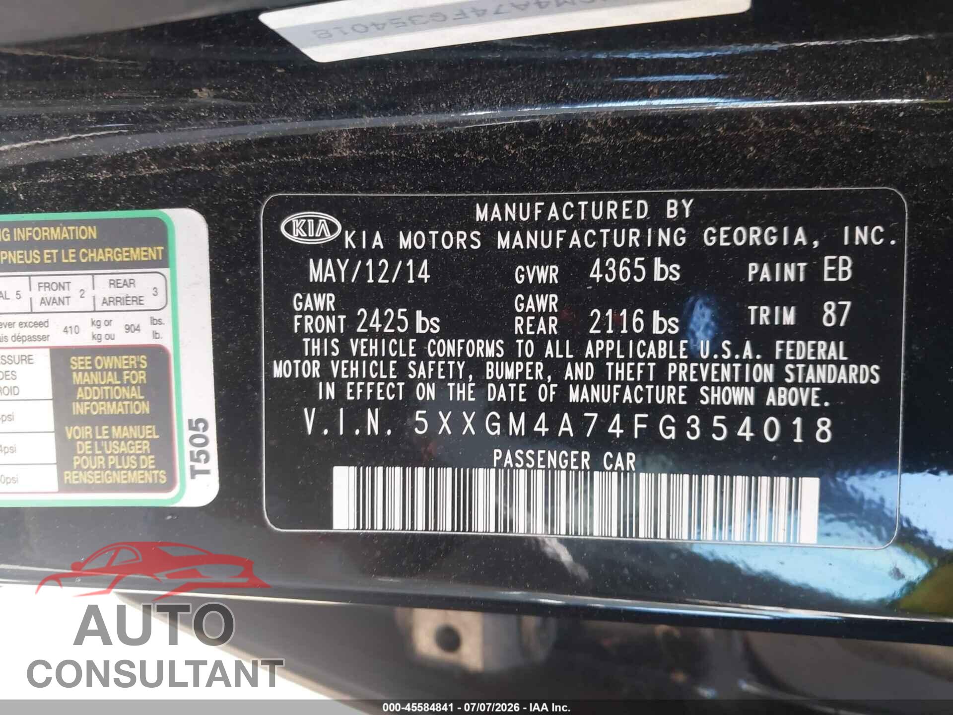 KIA OPTIMA 2015 - 5XXGM4A74FG354018