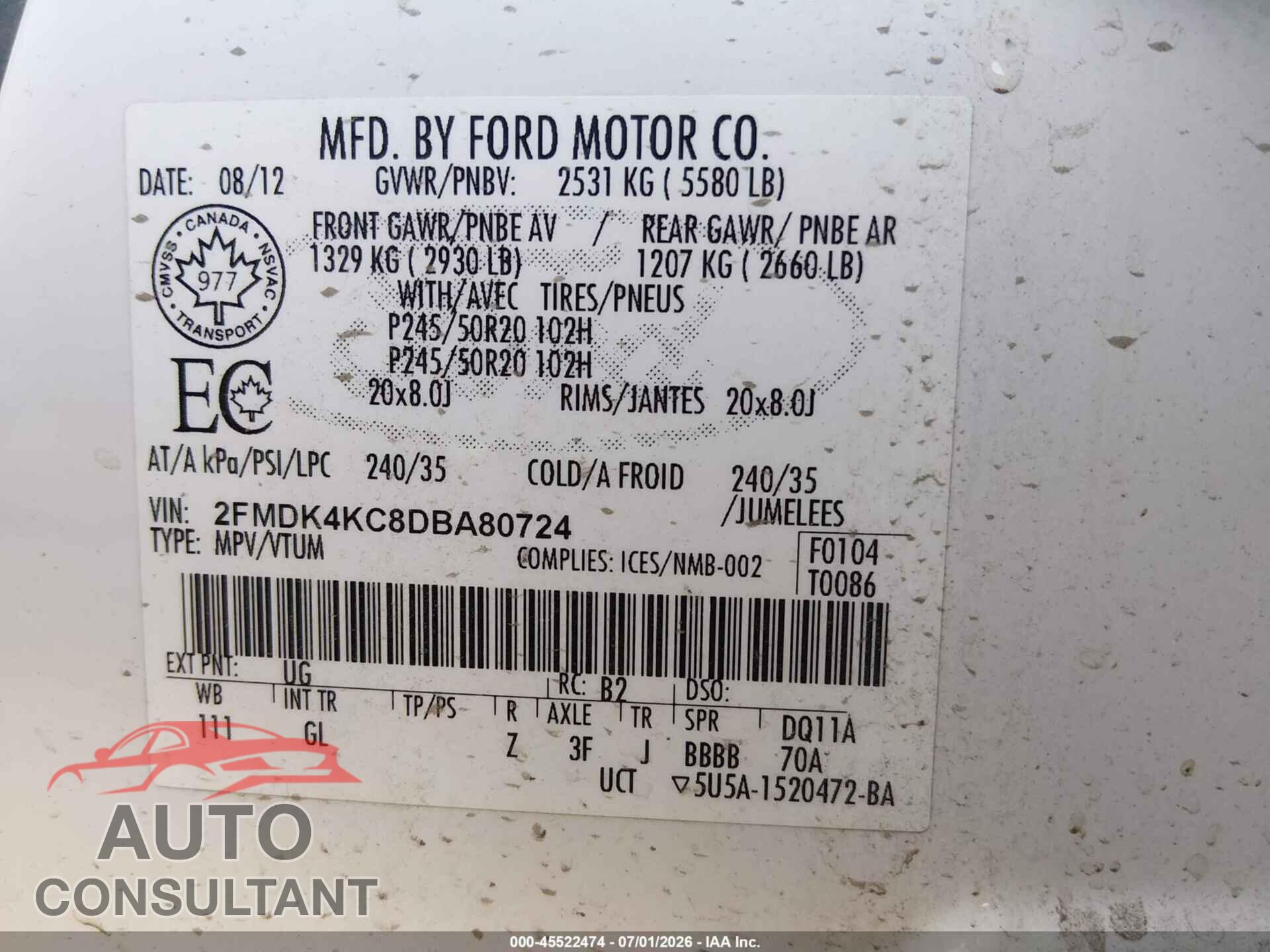 FORD EDGE 2013 - 2FMDK4KC8DBA80724