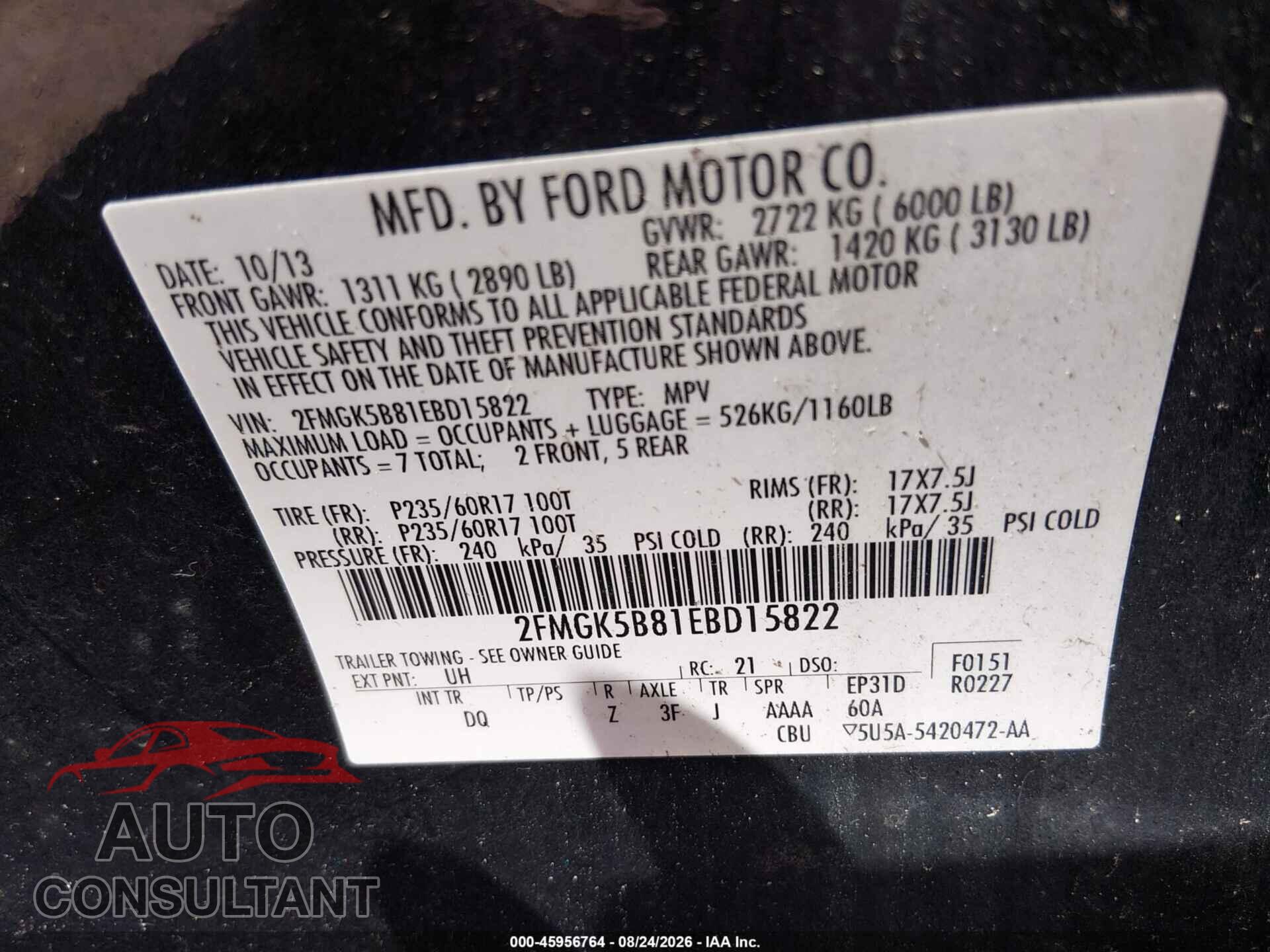 FORD FLEX 2014 - 2FMGK5B81EBD15822