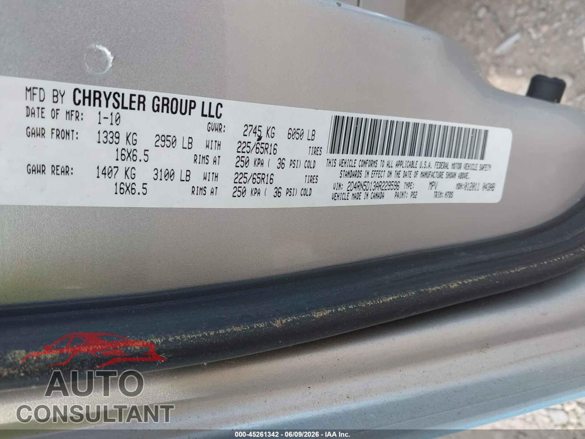 DODGE GRAND CARAVAN 2010 - 2D4RN5D13AR229596