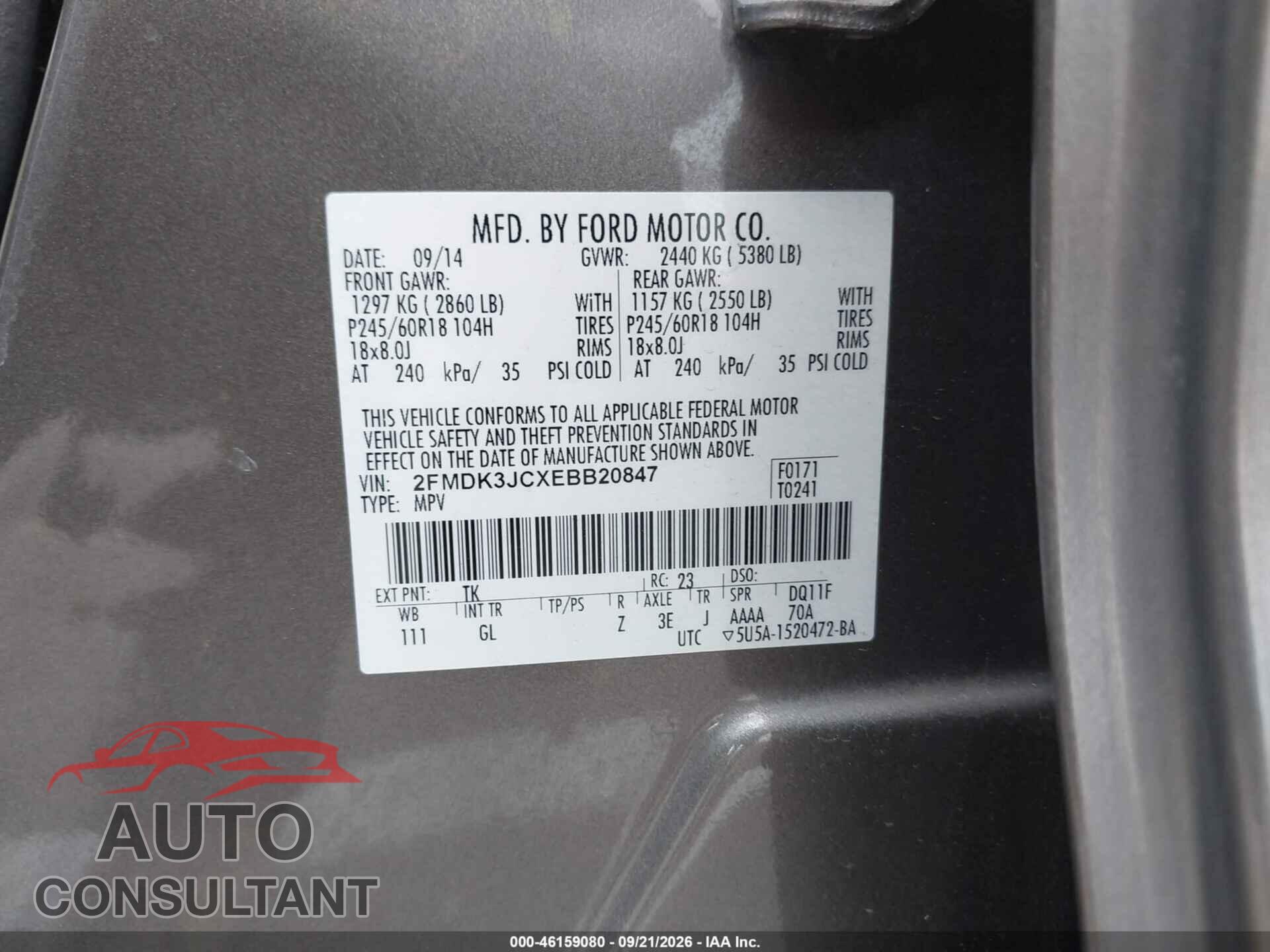 FORD EDGE 2014 - 2FMDK3JCXEBB20847