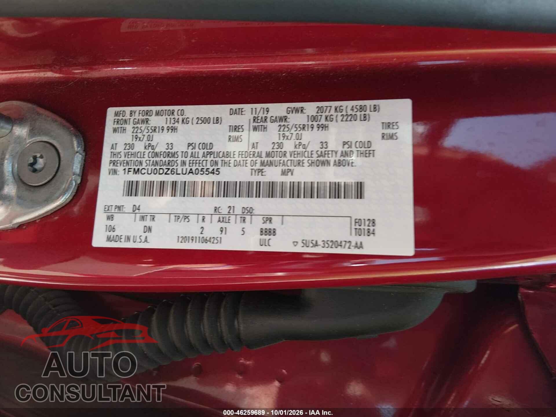 FORD ESCAPE 2020 - 1FMCU0DZ6LUA05545