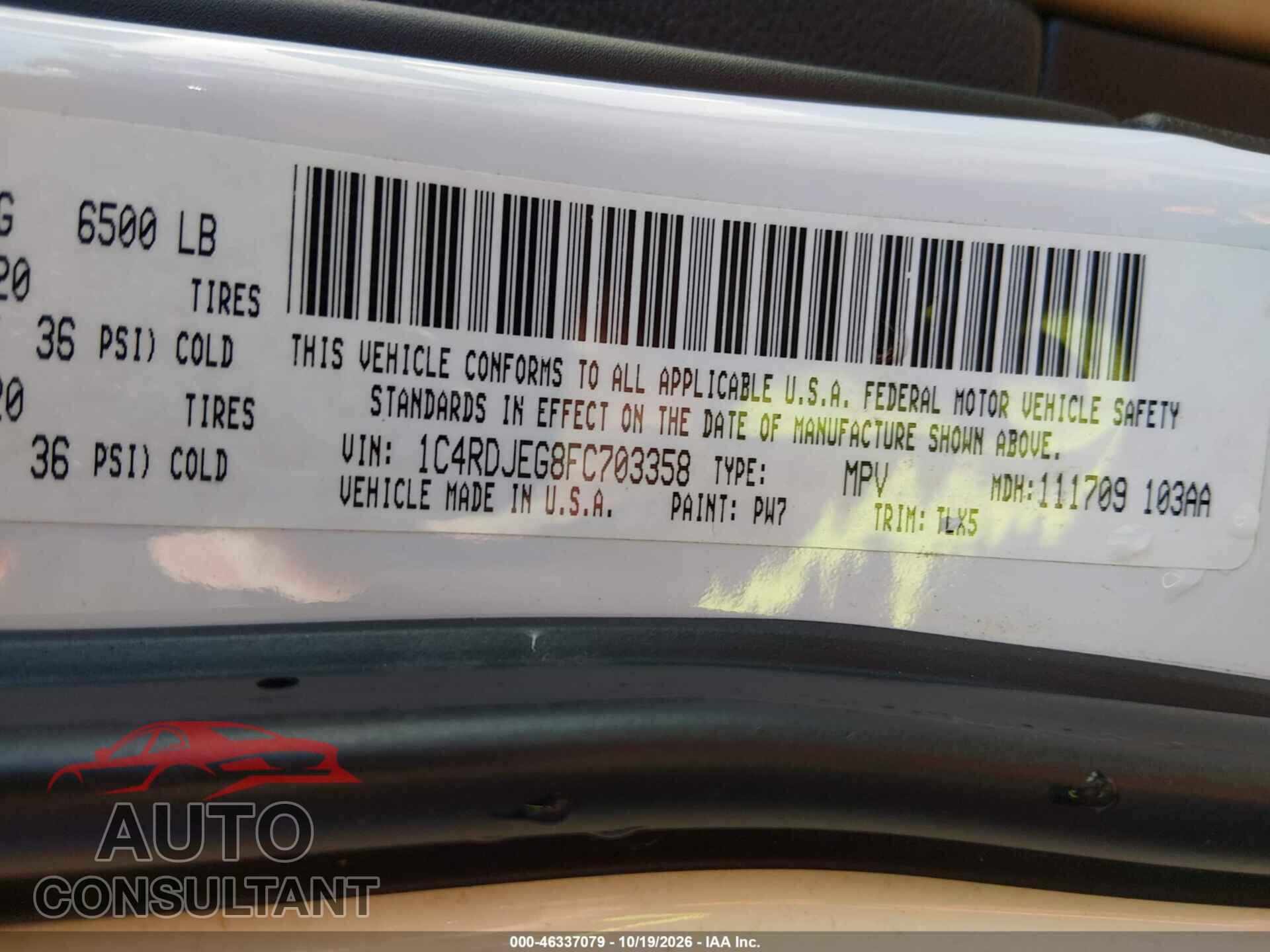 DODGE DURANGO 2015 - 1C4RDJEG8FC703358