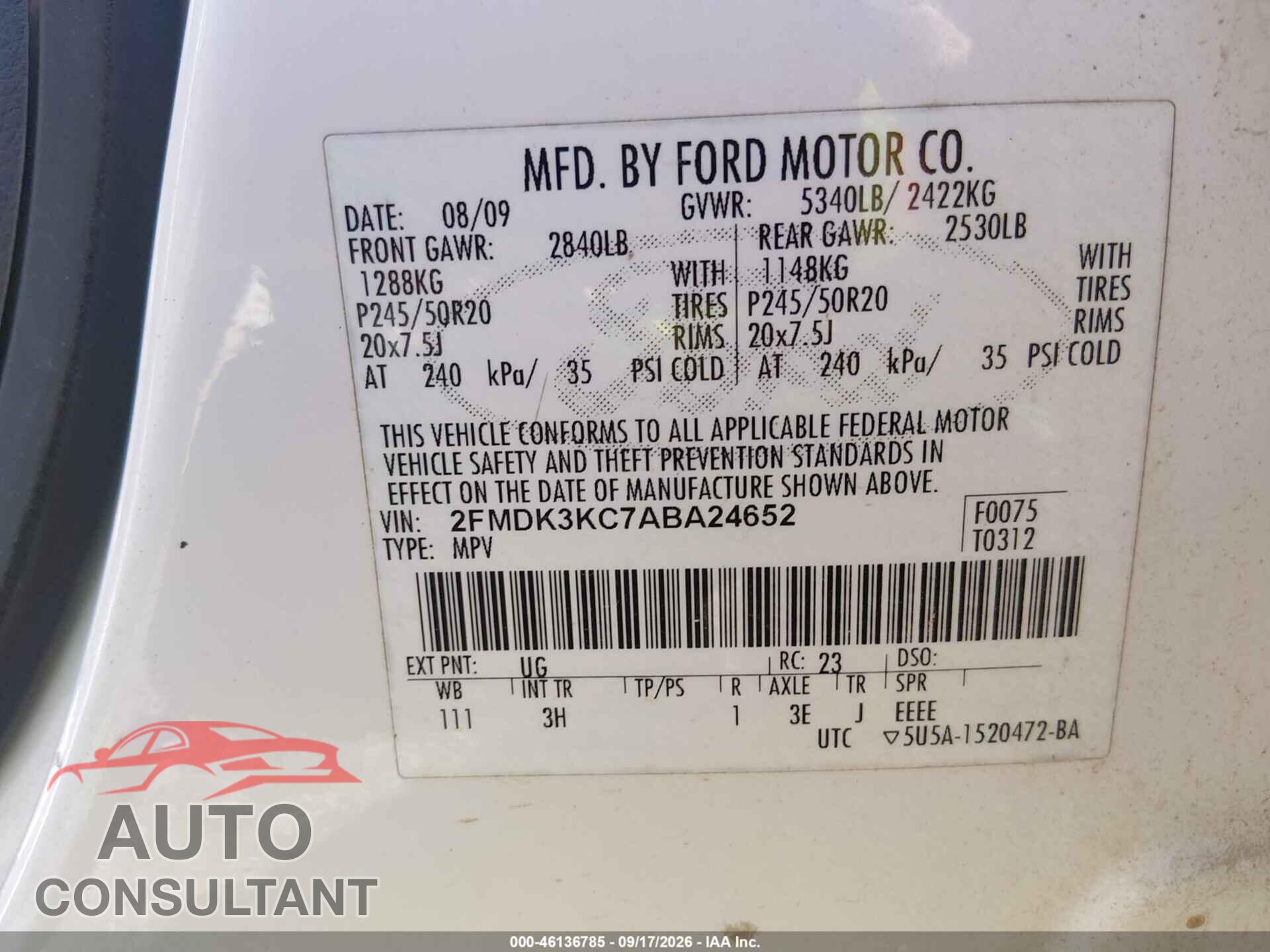 FORD EDGE 2010 - 2FMDK3KC7ABA24652