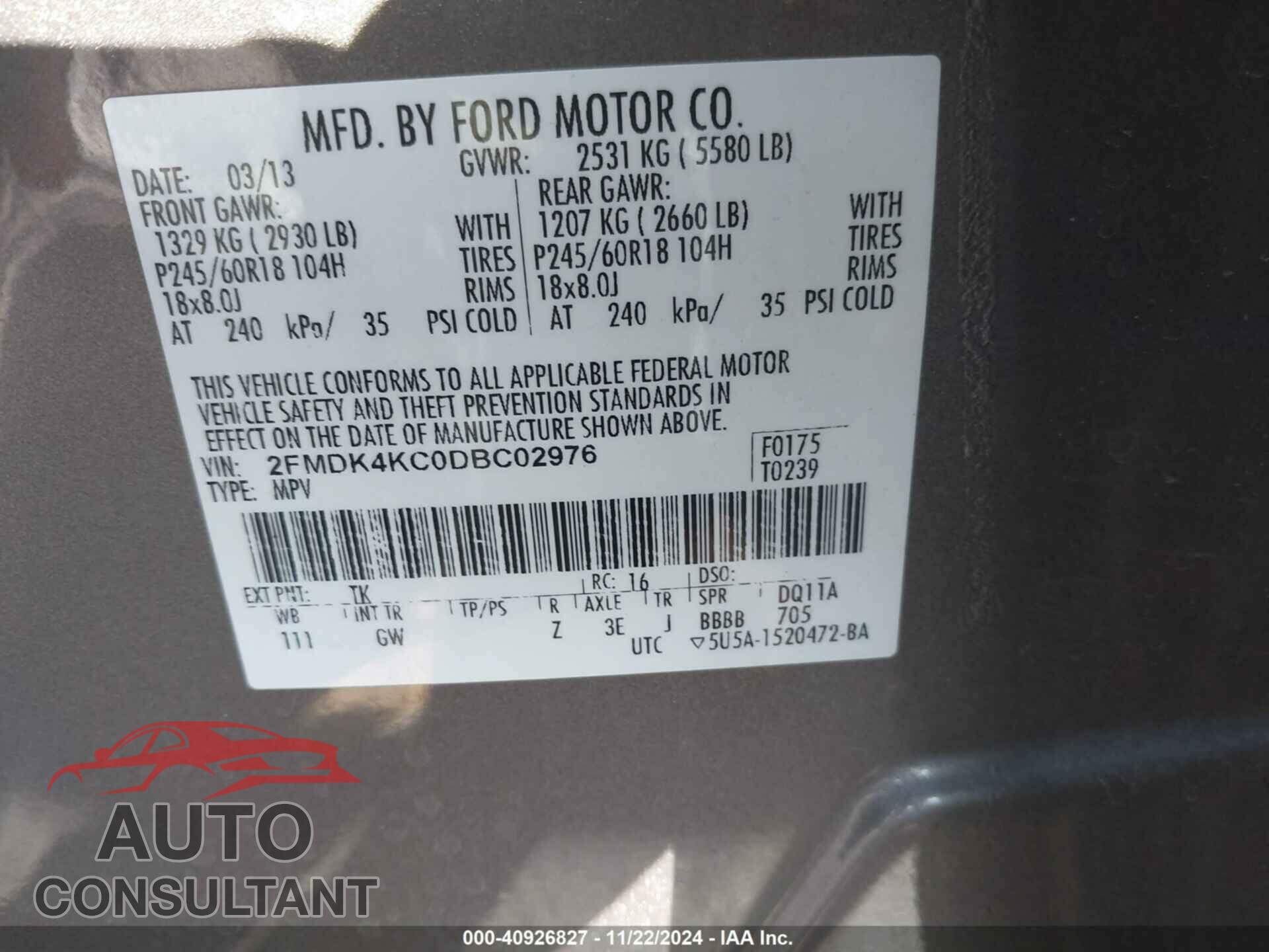 FORD EDGE 2013 - 2FMDK4KC0DBC02976
