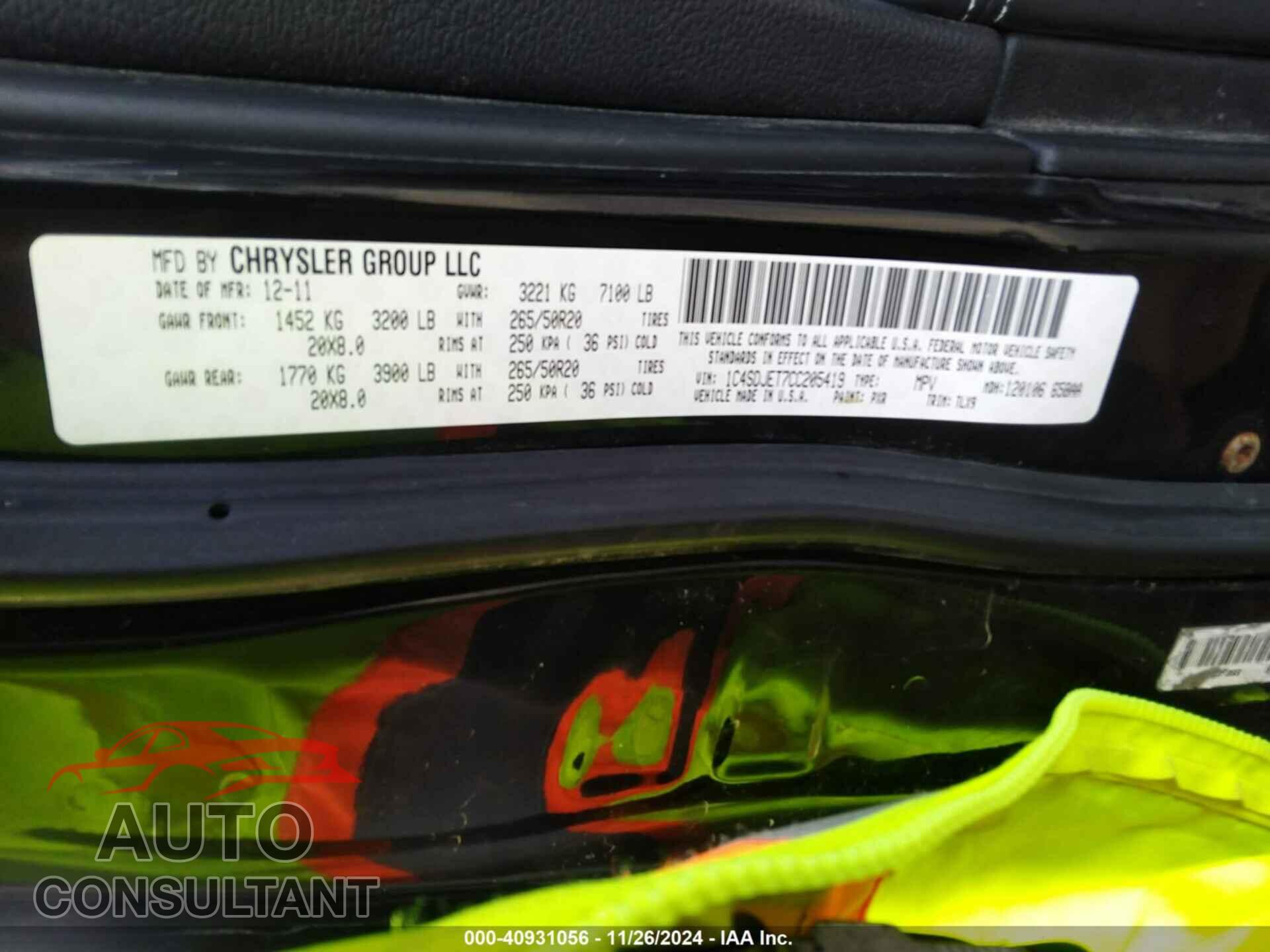 DODGE DURANGO 2012 - 1C4SDJET7CC205419