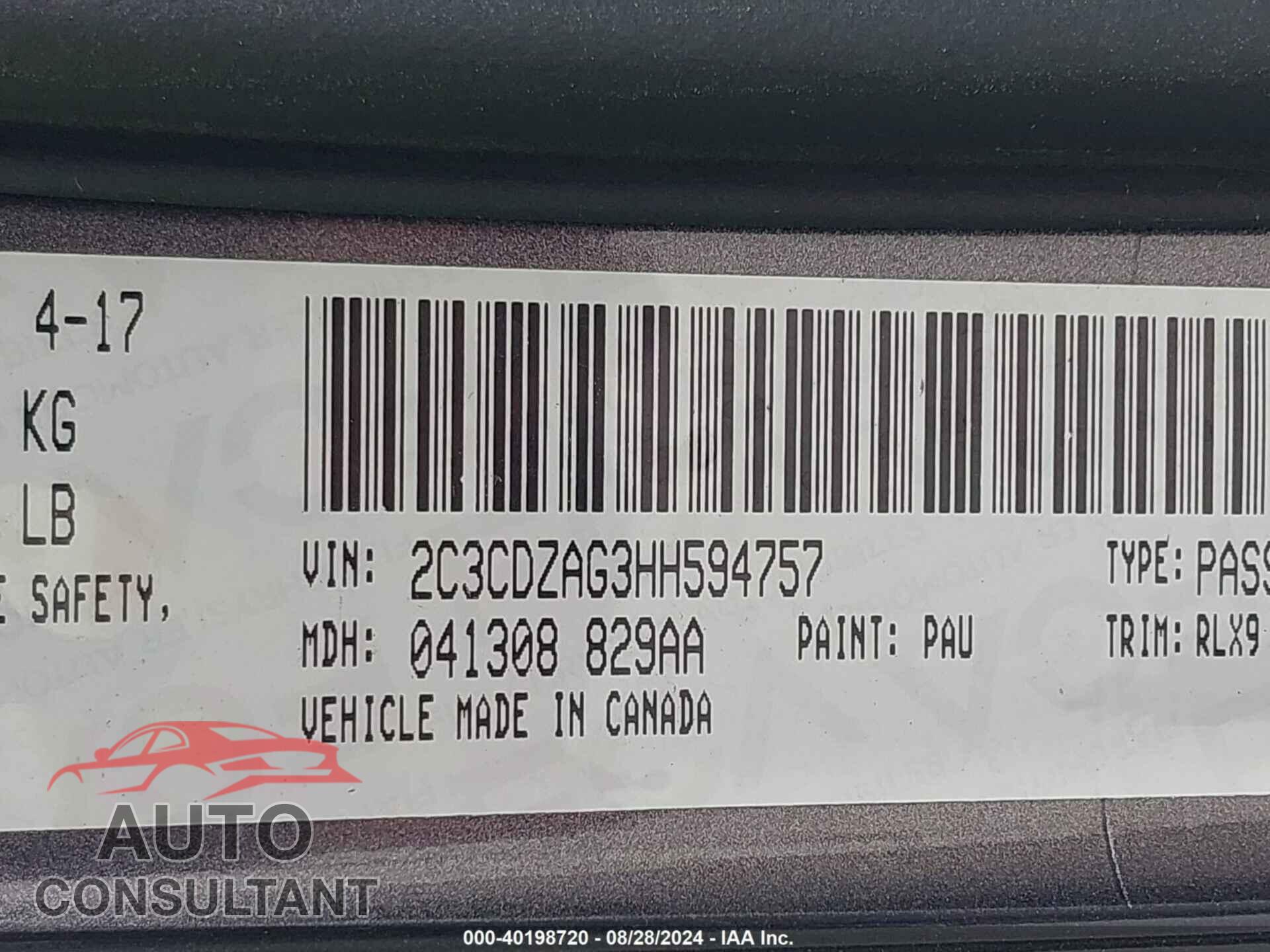 DODGE CHALLENGER 2017 - 2C3CDZAG3HH594757