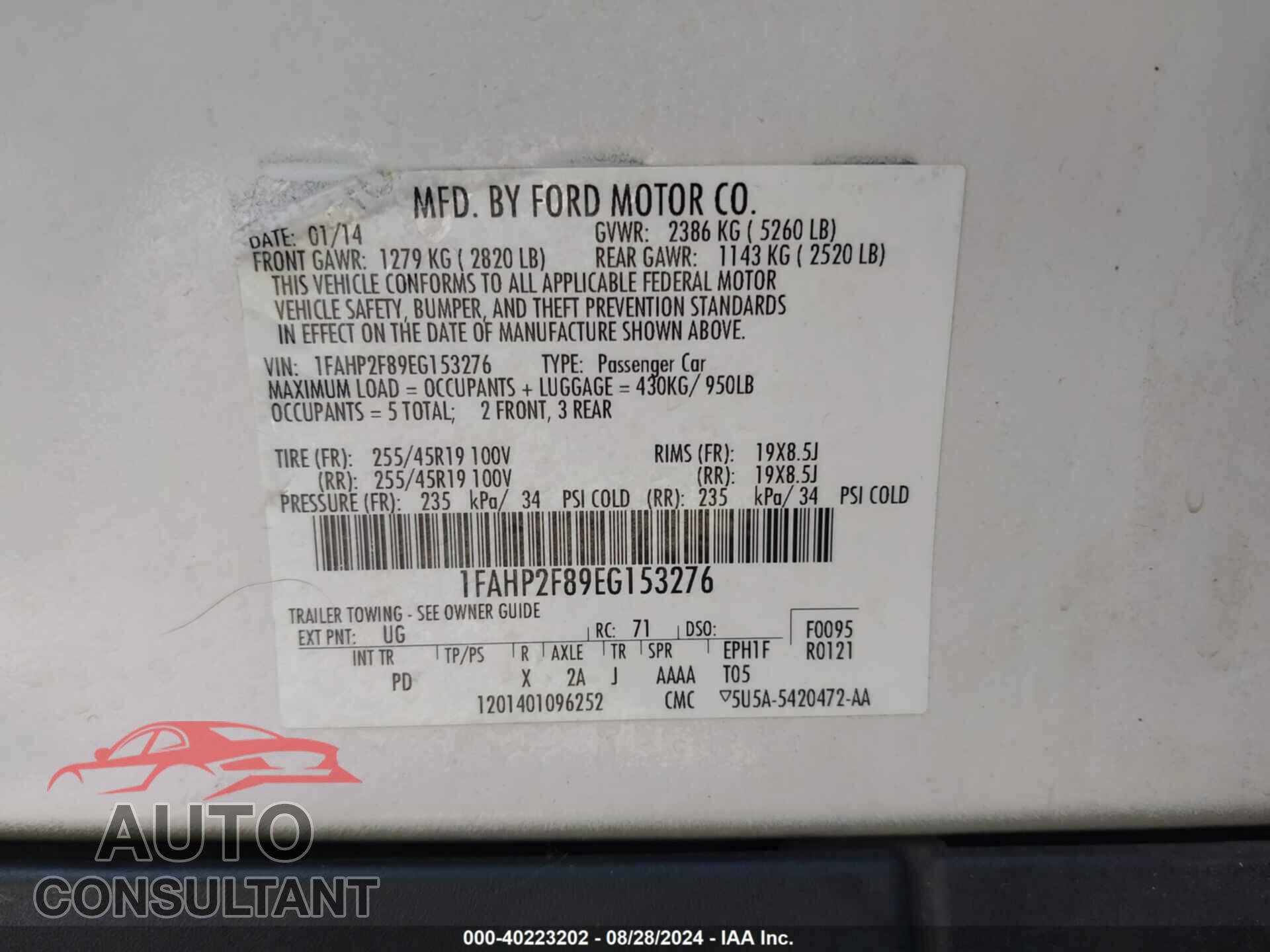FORD TAURUS 2014 - 1FAHP2F89EG153276