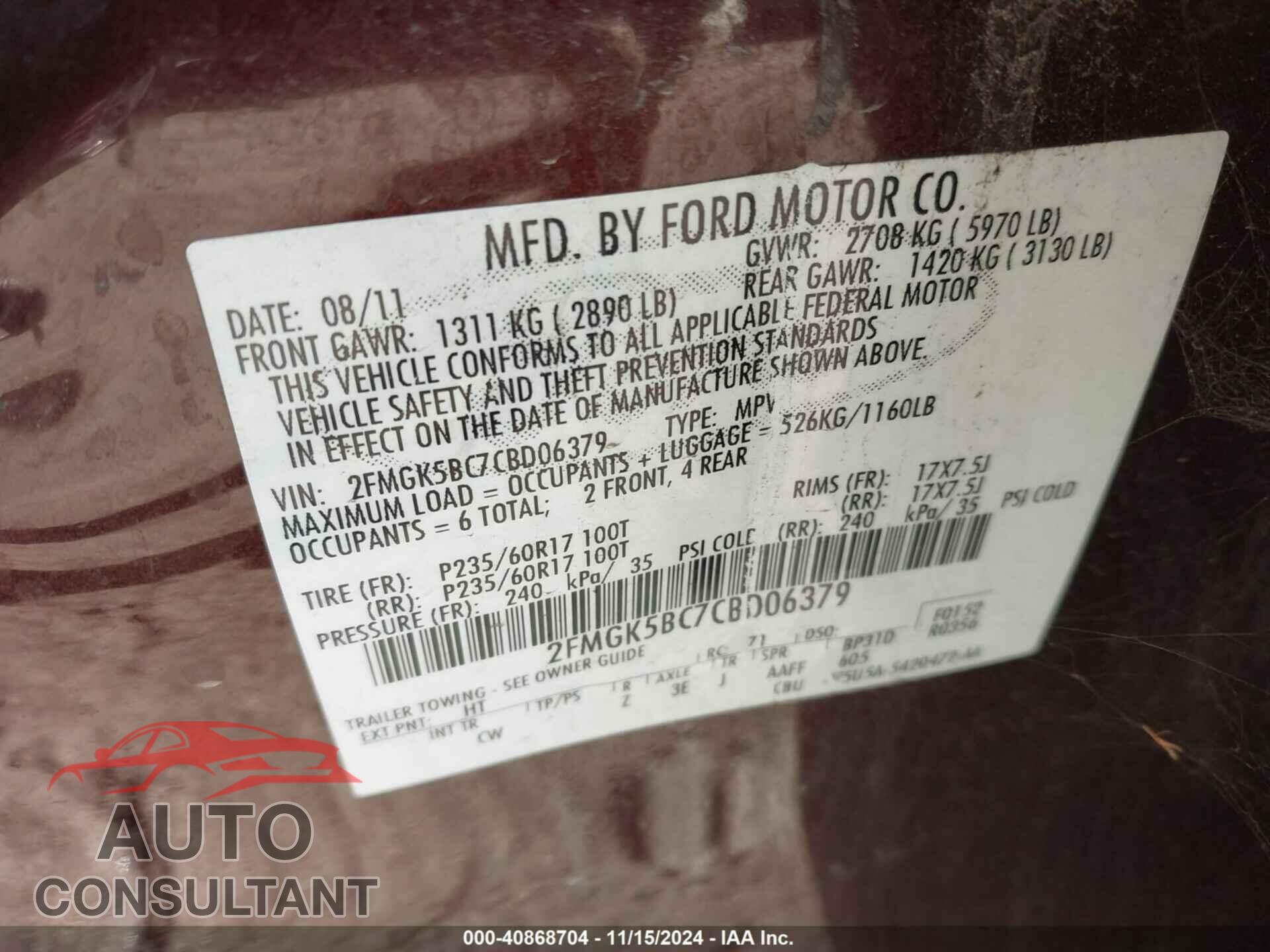 FORD FLEX 2012 - 2FMGK5BC7CBD06379