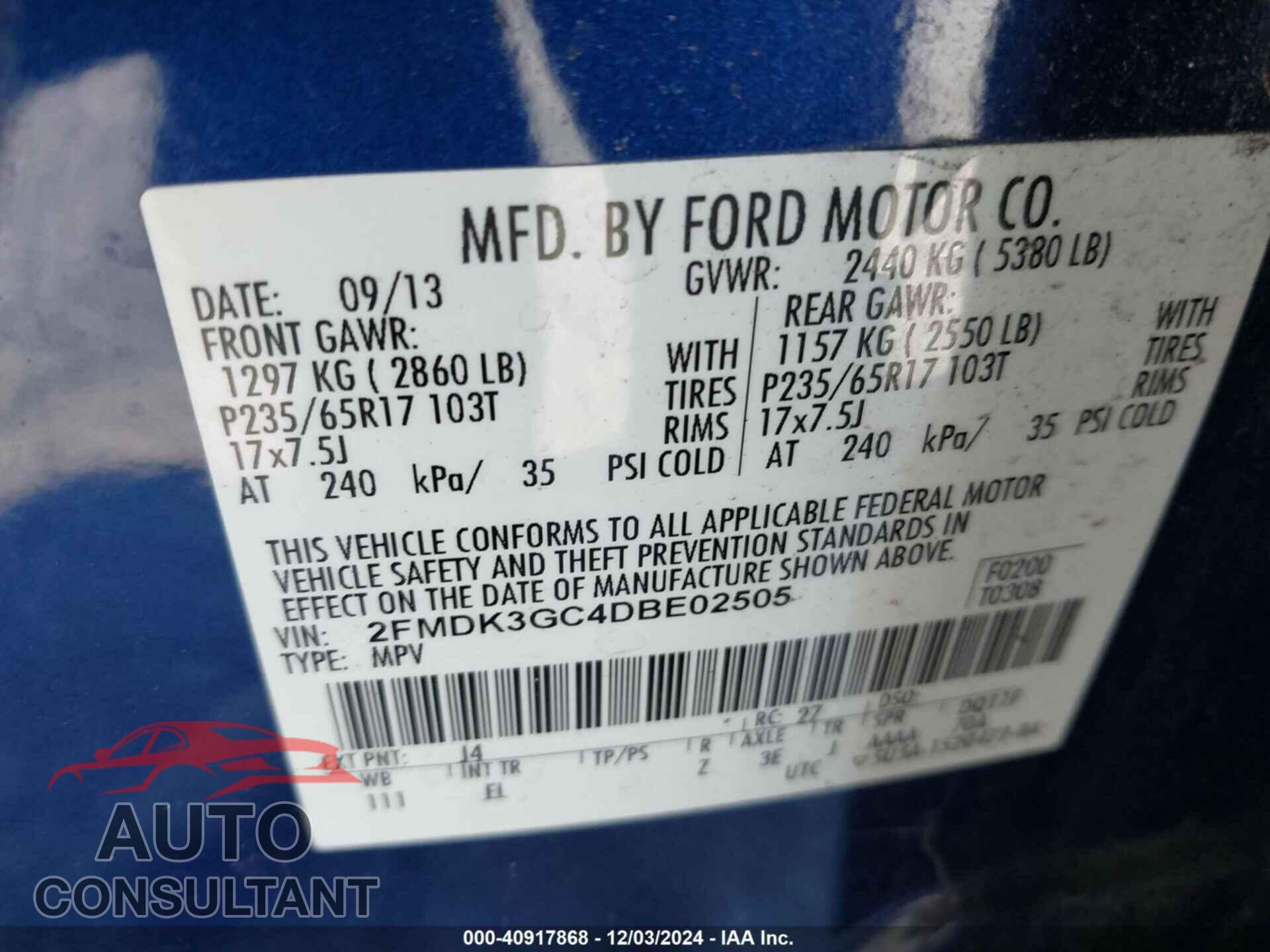 FORD EDGE 2013 - 2FMDK3GC4DBE02505