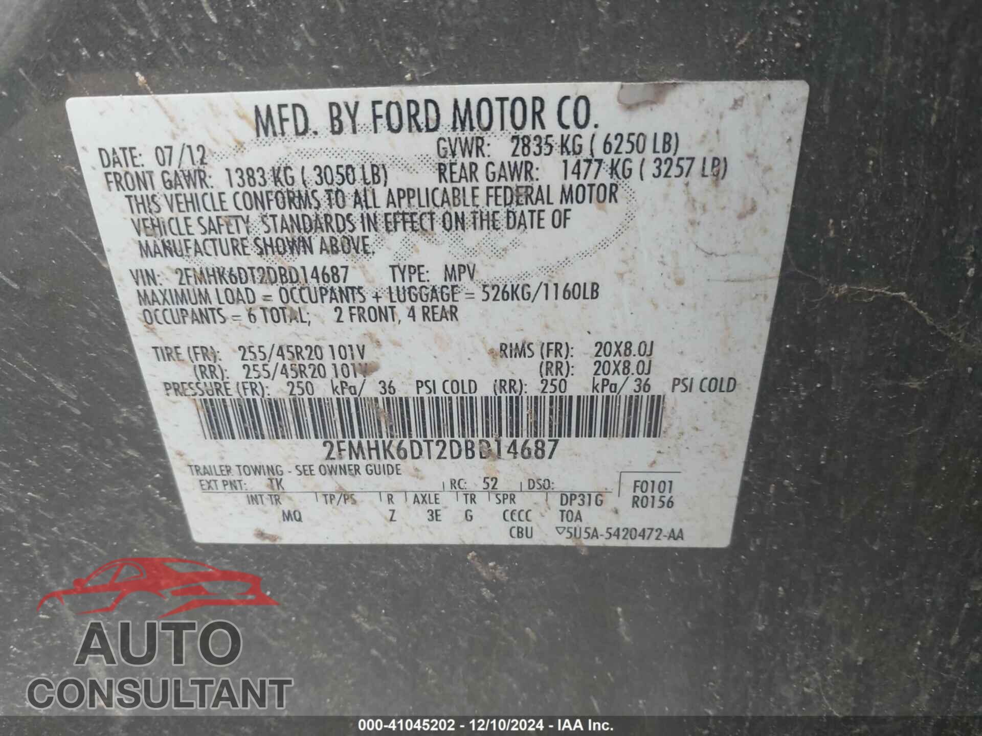 FORD FLEX 2013 - 2FMHK6DT2DBD14687