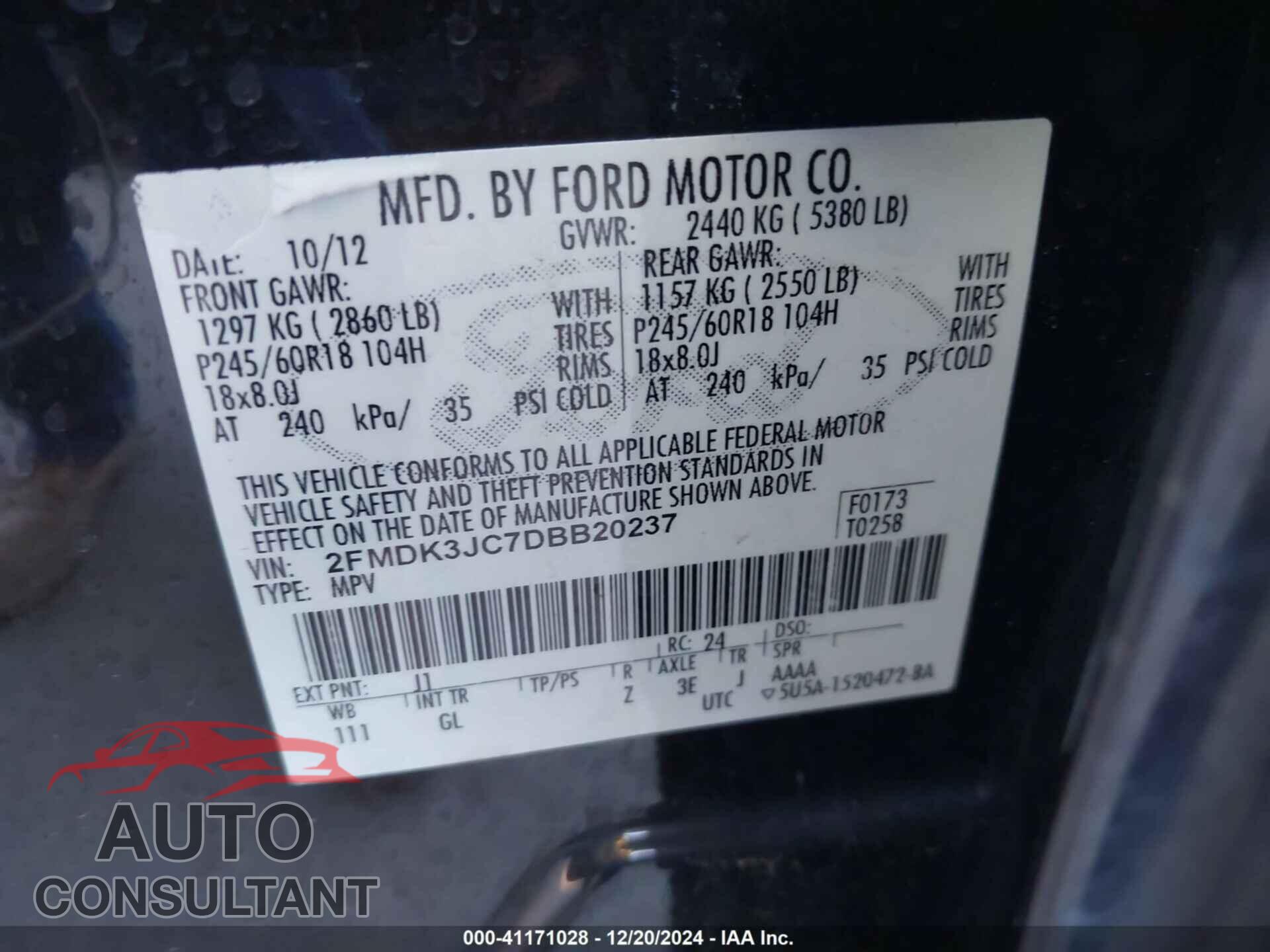 FORD EDGE 2013 - 2FMDK3JC7DBB20237