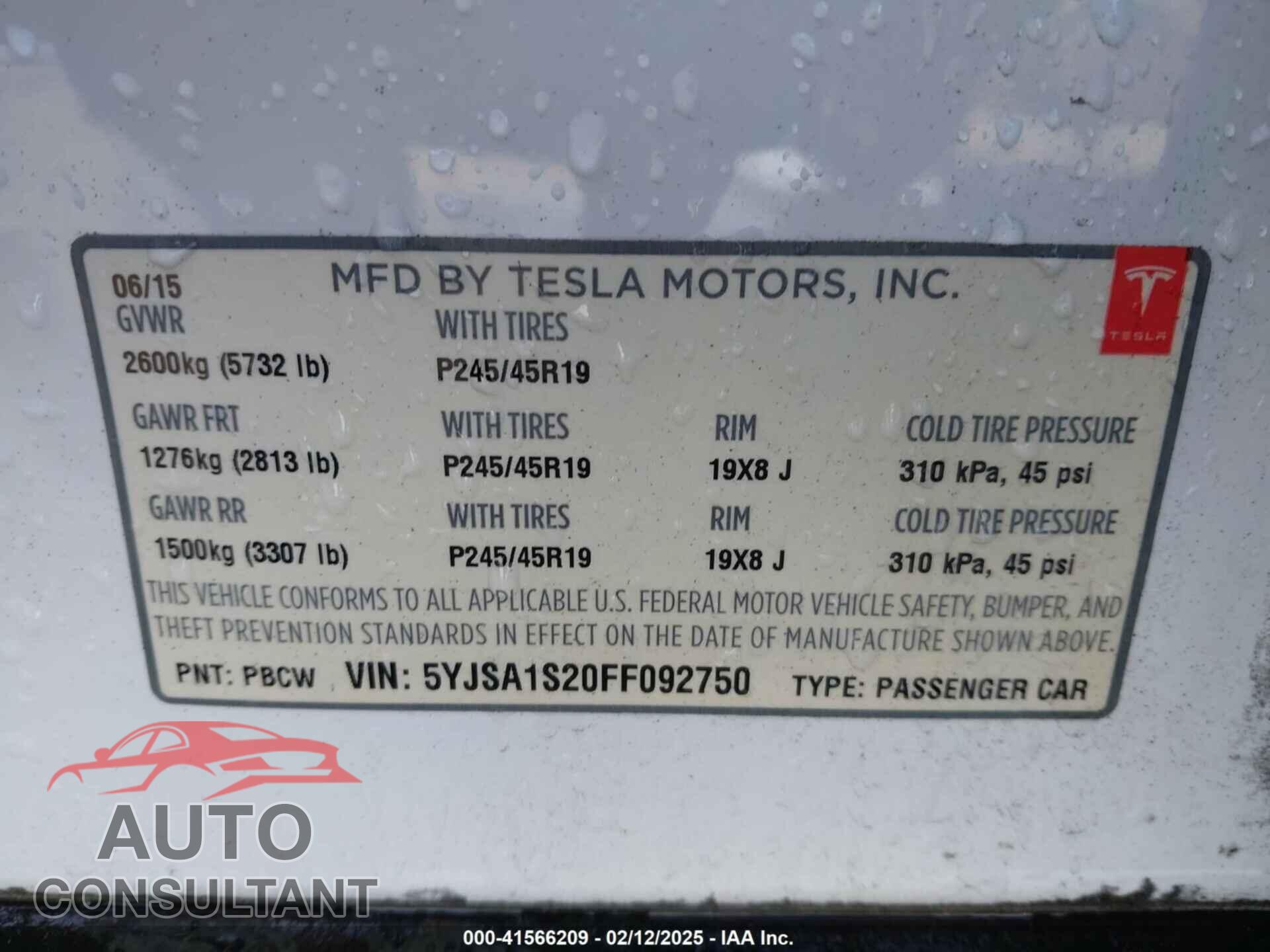 TESLA MODEL S 2015 - 5YJSA1S20FF092750